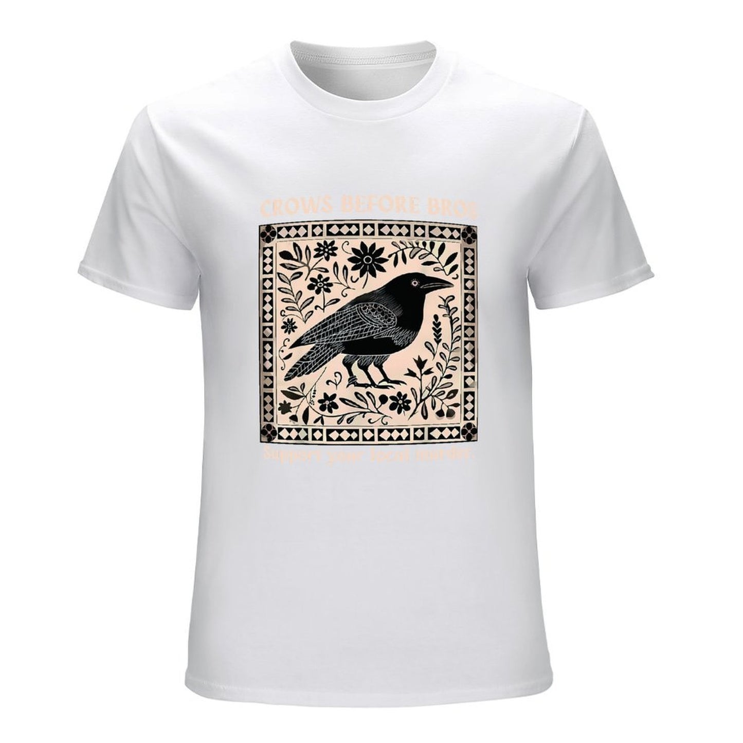 Inkmay Casual Cotton T-shirt Bird Floral Design On Beige Background Unisex T-shirtTrueFit Midweight T-Shirt