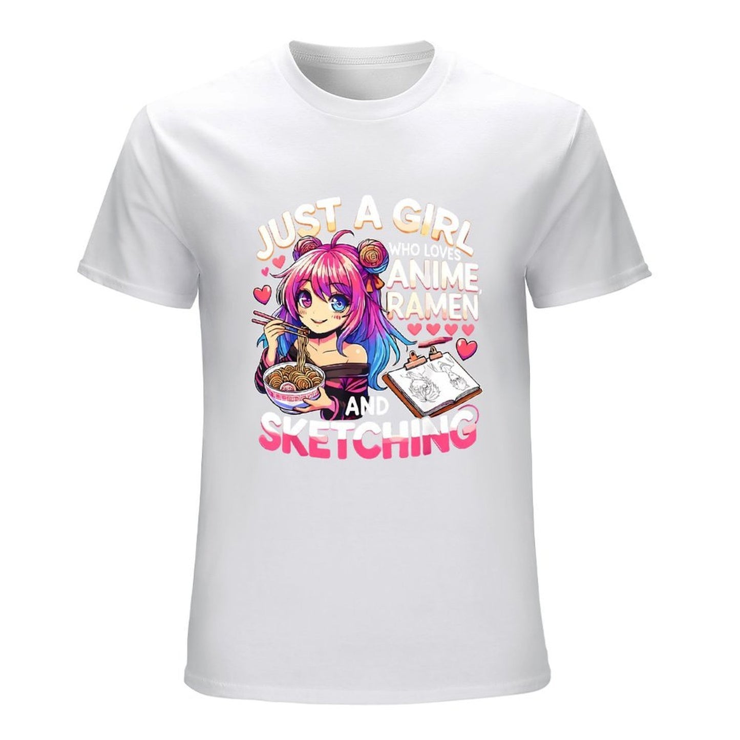 Inkmay Casual Cotton T-shirt Anime Girl Eating Ramen And Unisex T-shirtTimeless Breathable T-Shirt