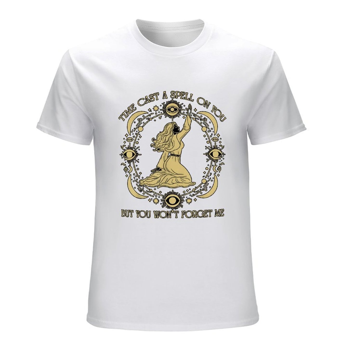 Inkmay Casual Cotton T-shirt Mystical Woman Casting Spell With Moons Unisex T-shirtCrisp Print Cotton T-Shirt