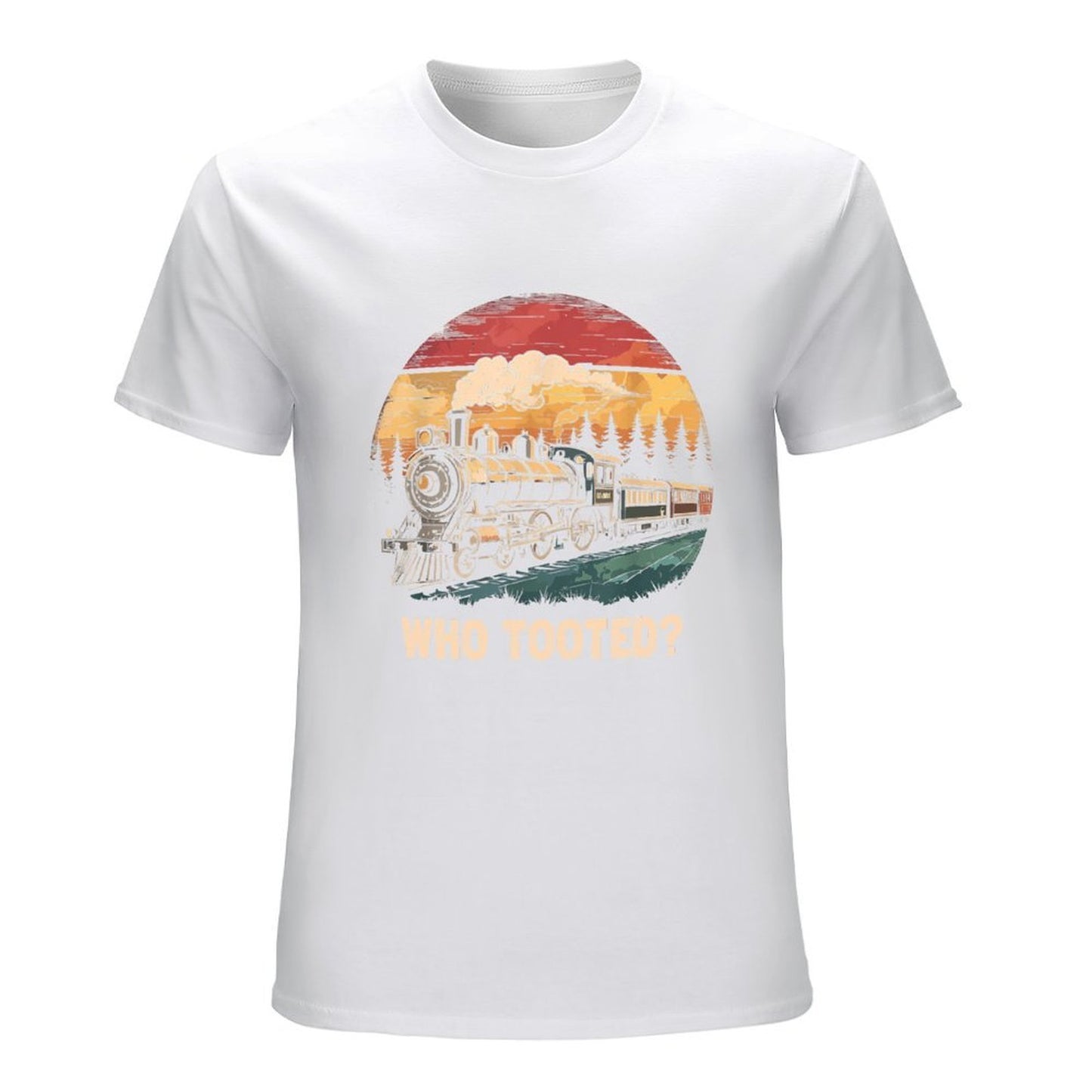 Inkmay Casual Cotton T-shirt Vintage Train Sunset Landscape Artwork Design Unisex T-shirtBatch-Printed Cotton T-Shirt