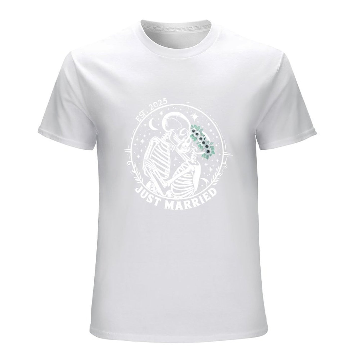 Inkmay Casual Cotton T-shirt Floral Design With White Flowers Green Unisex T-shirtPerformance PureStyle T-Shirt