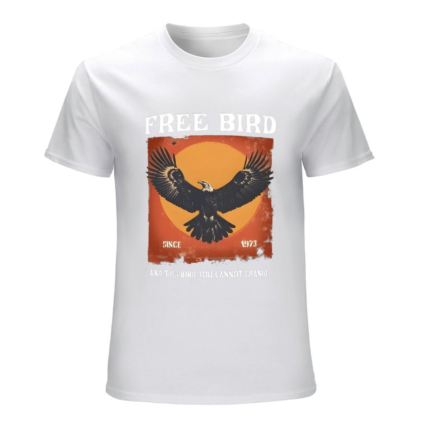Inkmay Casual Cotton T-shirt Eagle Soaring Against Orange Sky Background Unisex T-shirtSoftTouch PureStyle T-Shirt