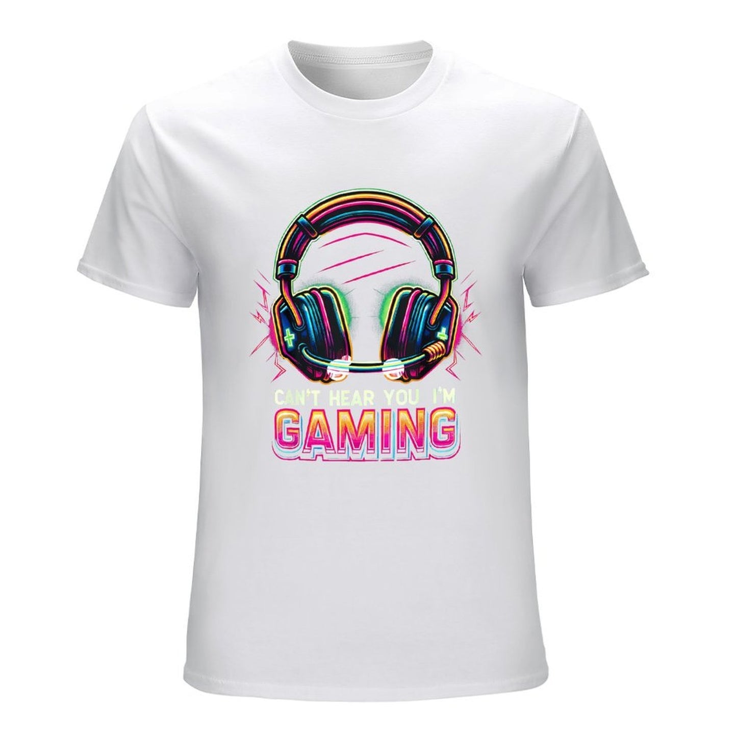 Inkmay Casual Cotton T-shirt Gaming Headphones Neon Colors Bright Design Unisex T-shirtMoisture-Wicking Natural T-Shirt