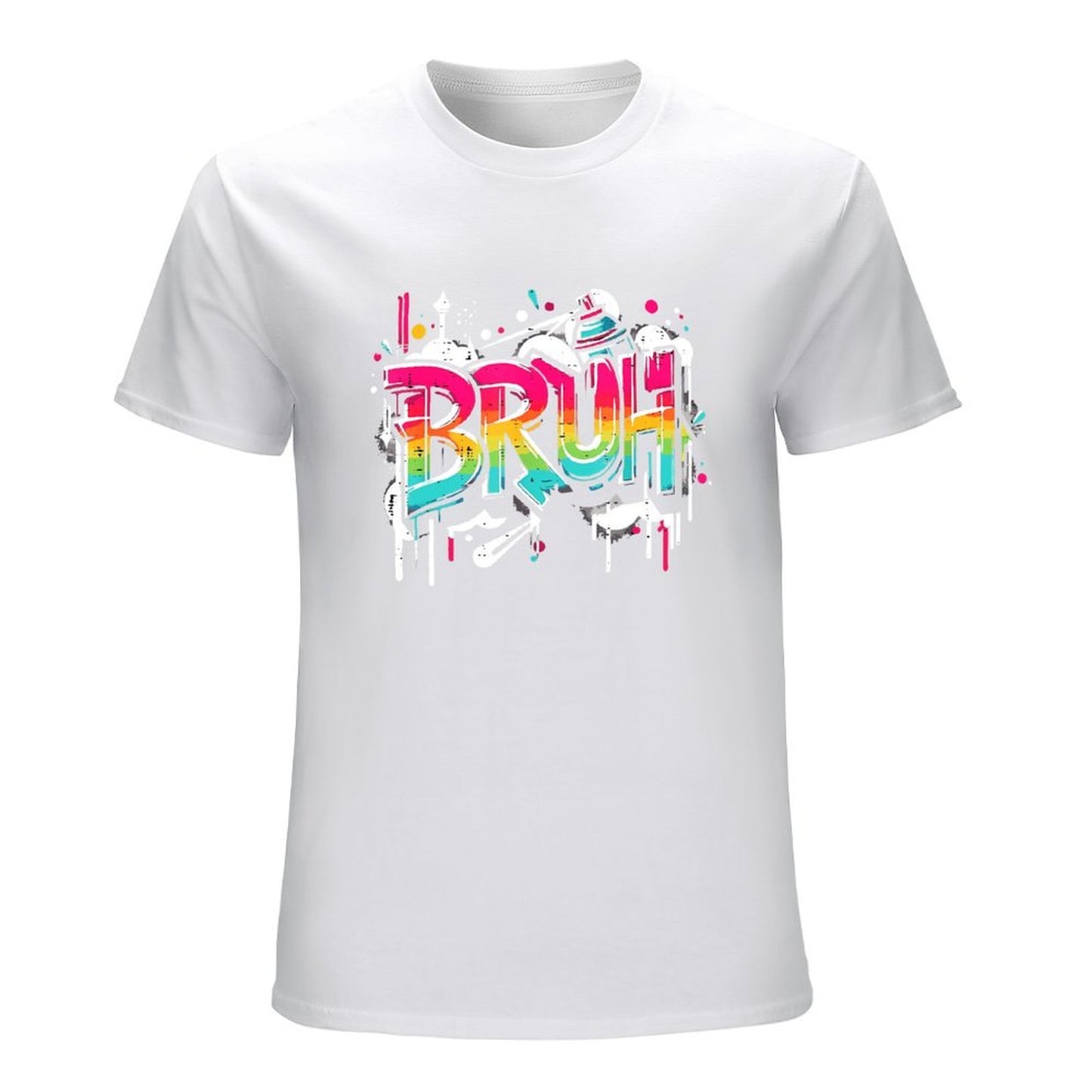 Inkmay Casual Cotton T-shirt Colorful Graffiti Style Bruh Text Art Unisex T-shirtPrint-Ready Relaxed T-Shirt