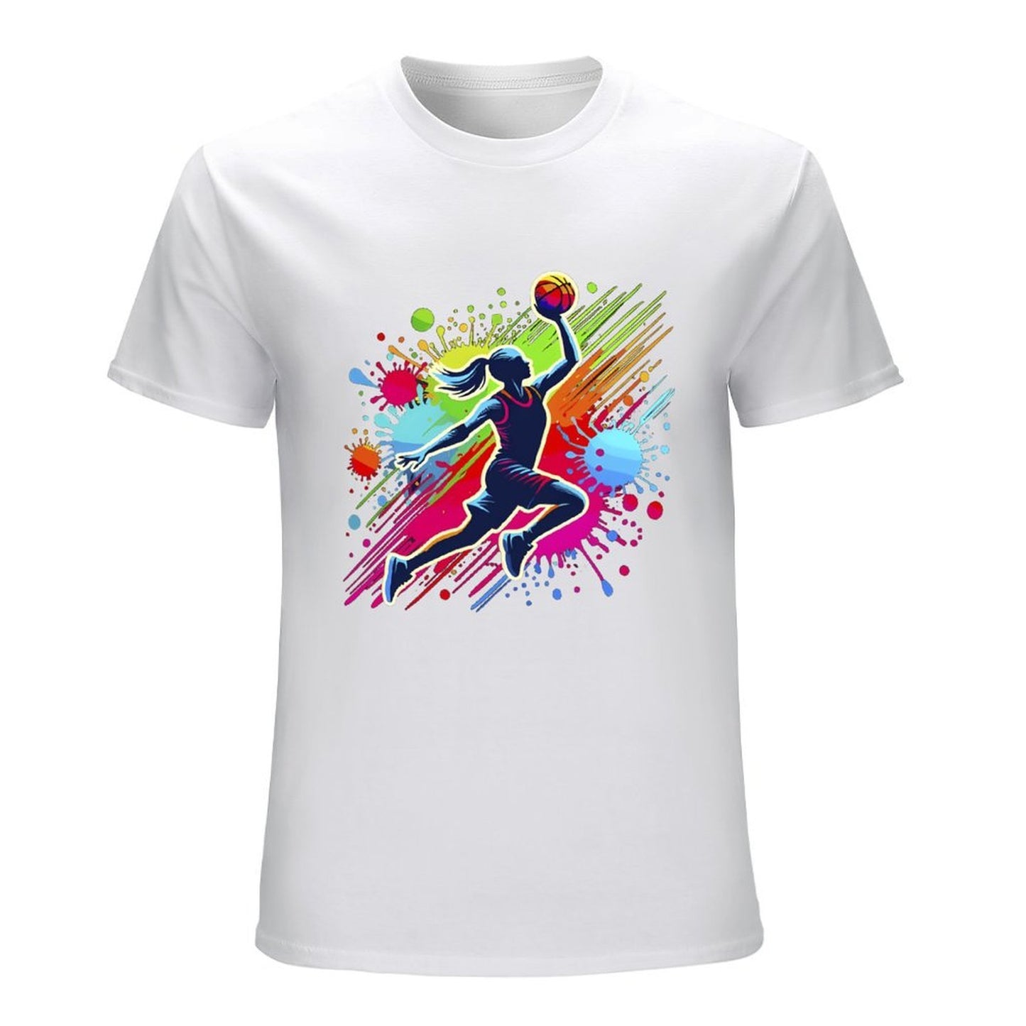 Inkmay Casual Cotton T-shirt Basketball Player With Colorful Splash Design Unisex T-shirtNeat Smooth T-Shirt