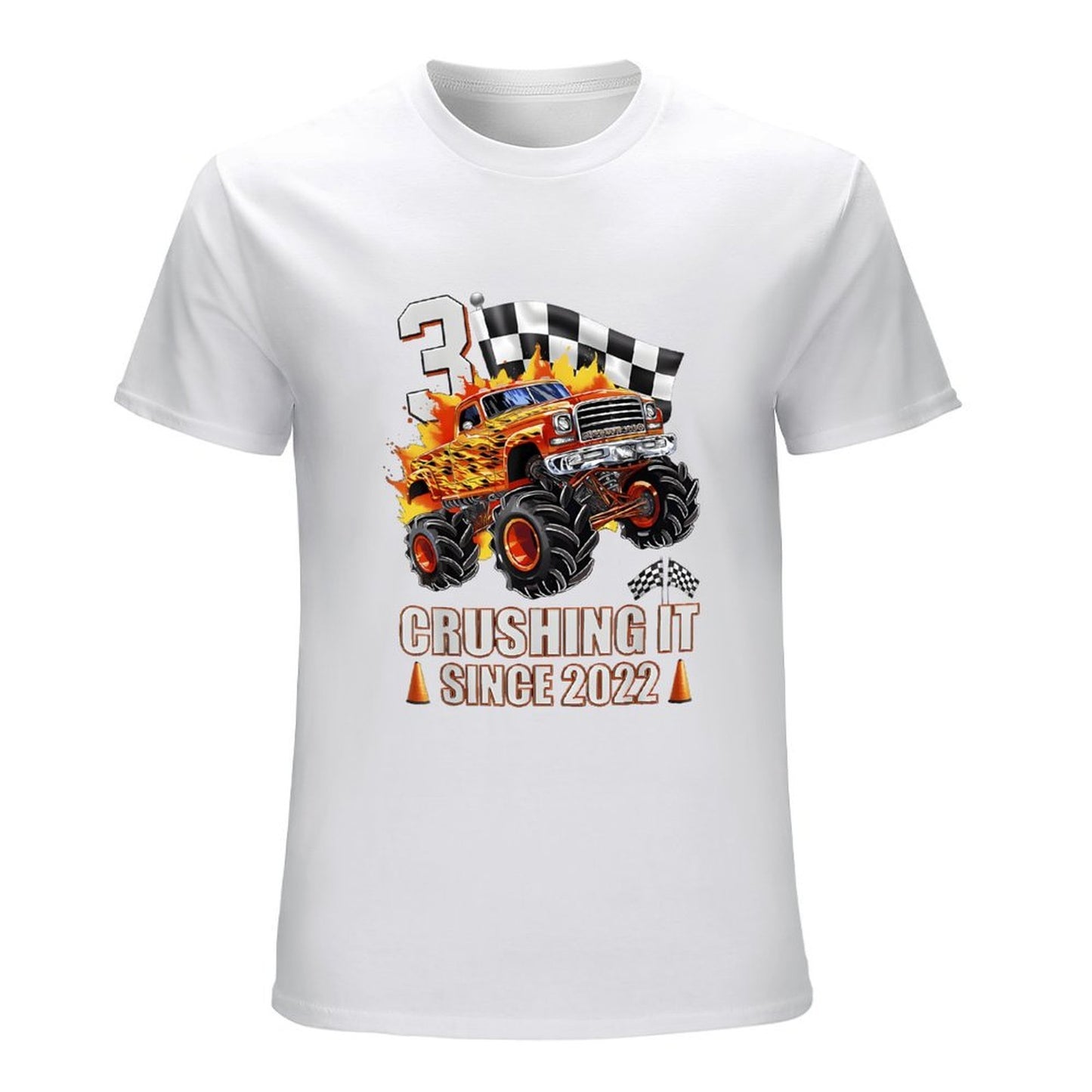 Inkmay Casual Cotton T-shirt Monster Truck With Fire Flames Unisex T-shirtNeutral SoftLine T-Shirt