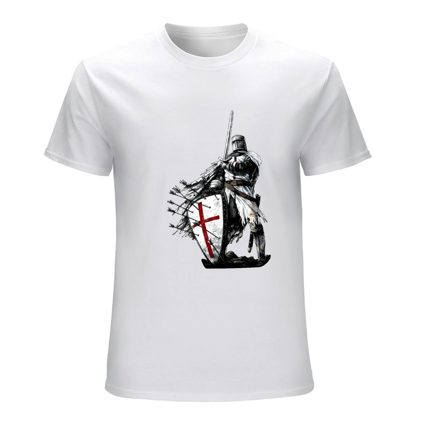 Inkmay Casual Cotton T-shirt Knight In Armor Holding Shield Sword Unisex T-shirtOn-Demand Batch-Printed T-Shirt
