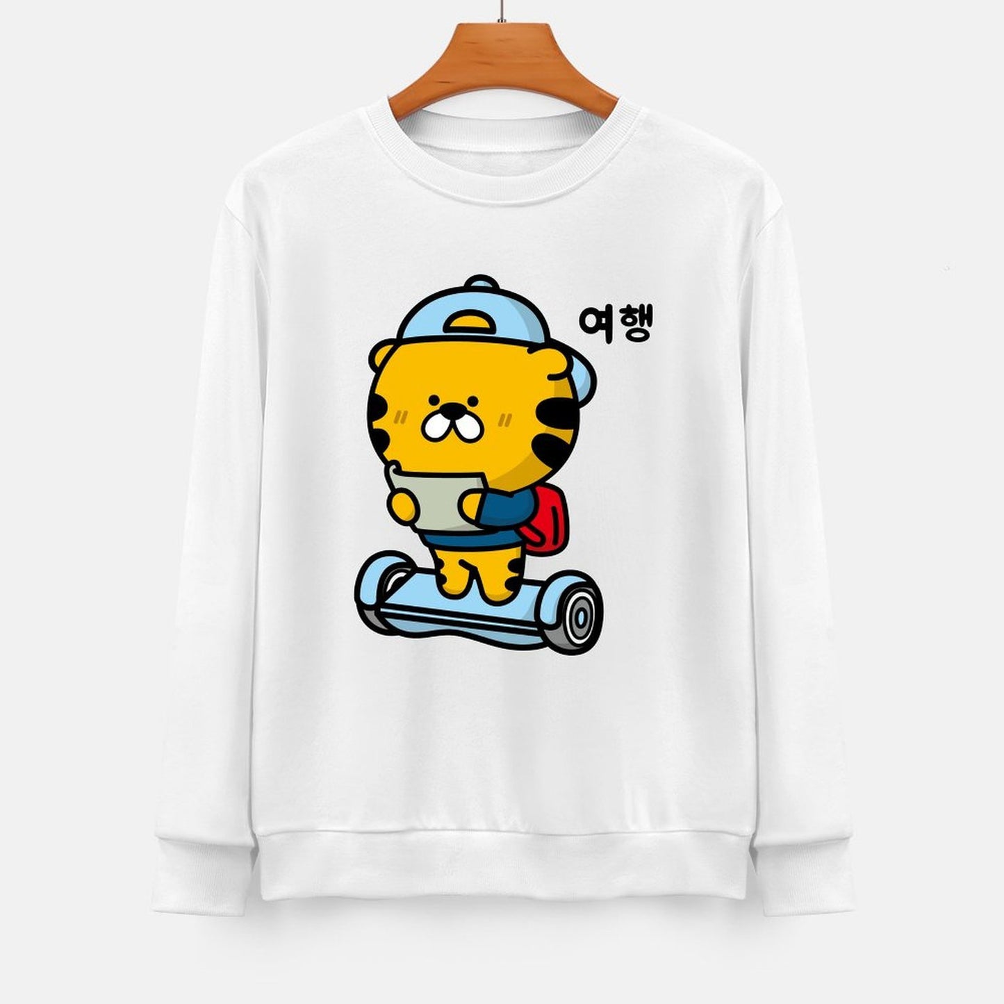 Front Patterned Long Sleeve TopComfortFit Crew Neck