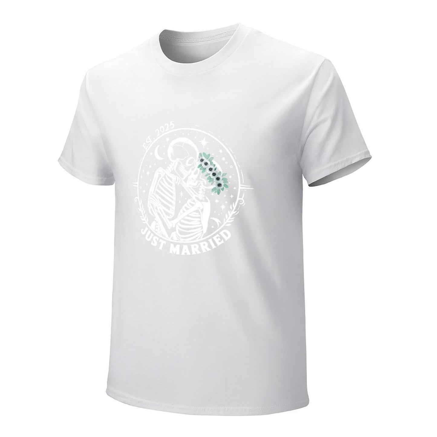 Inkmay Casual Cotton T-shirt Floral Design With White Flowers Green Unisex T-shirtPerformance PureStyle T-Shirt