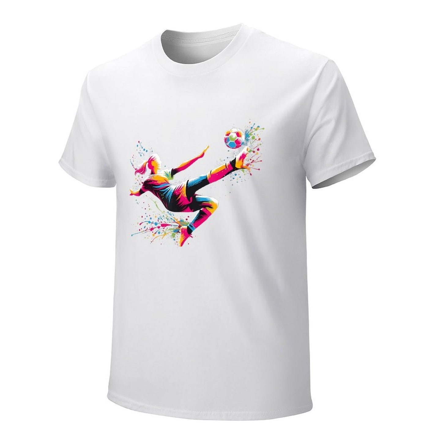 Inkmay Casual Cotton T-shirt Vibrant Soccer Player Kicking Ball Artwork Unisex T-shirt
