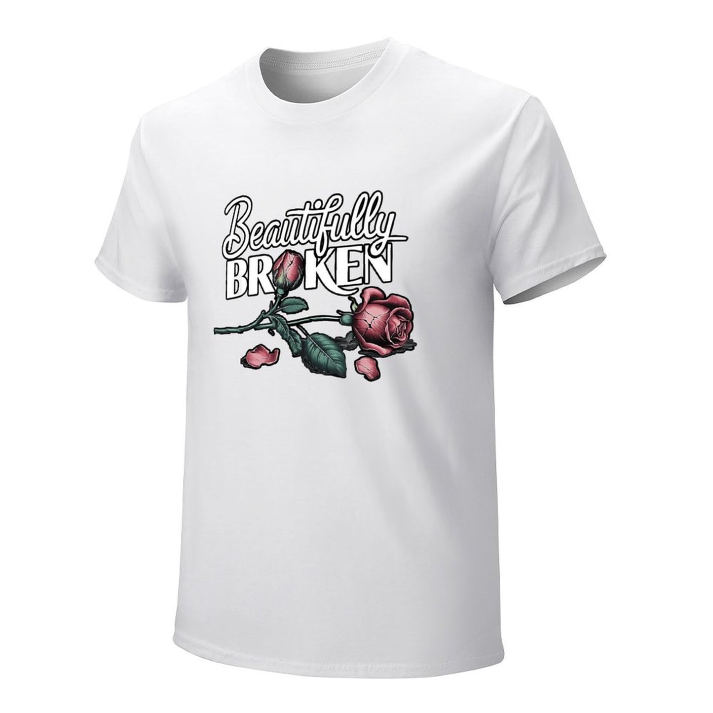 Inkmay Casual Cotton T-shirt Beautifully Broken Roses On Dark Background Unisex T-shirtClassic Fit Series T-Shirt