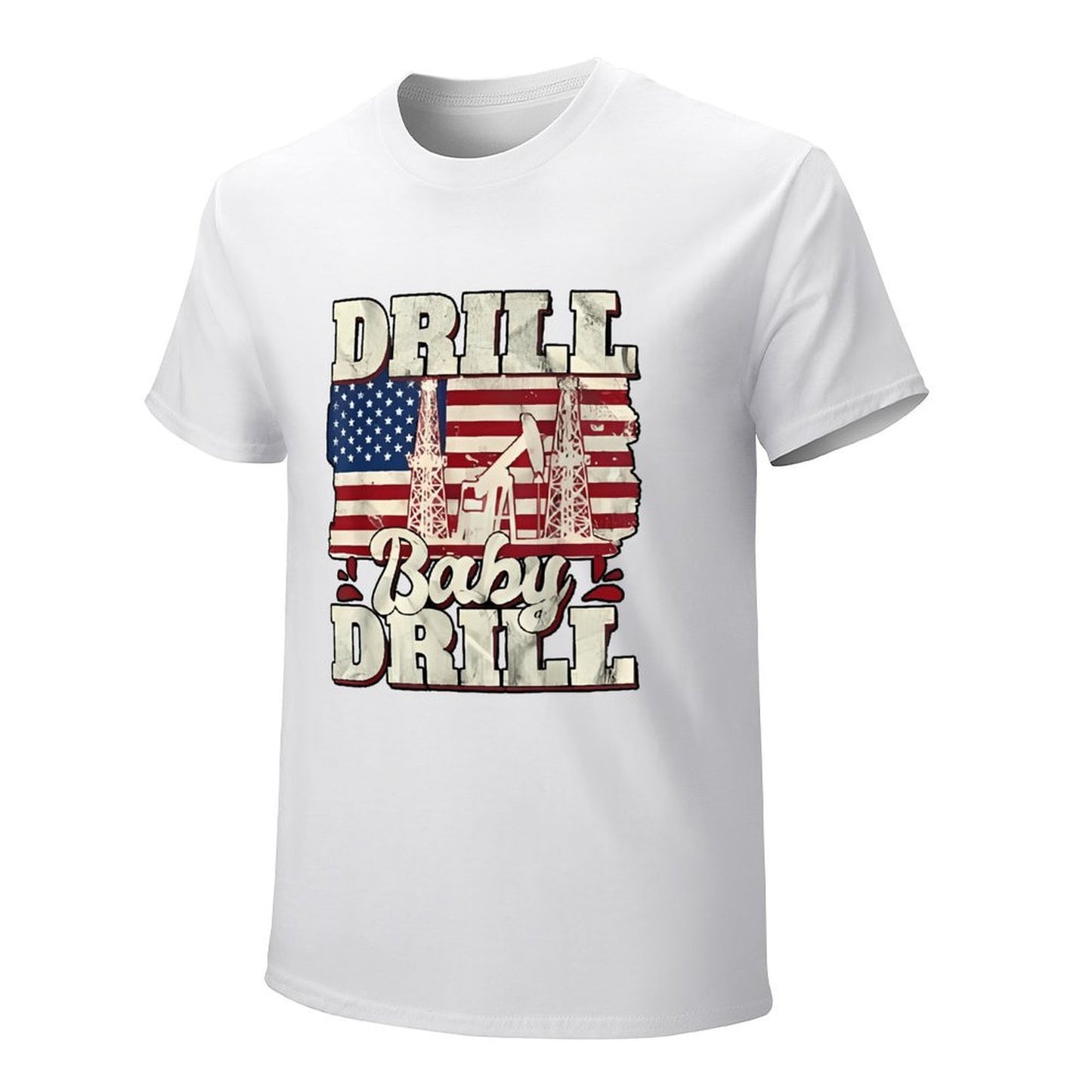 Inkmay Casual Cotton T-shirt Drill Baby Drill Usa Flag Pattern Unisex T-shirtStreetLine Fresh T-Shirt