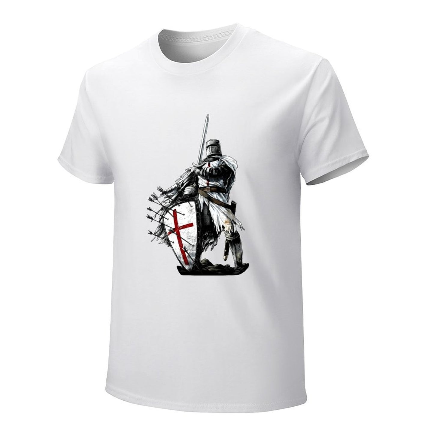 Inkmay Casual Cotton T-shirt Knight In Armor Holding Shield Sword Unisex T-shirtOn-Demand Batch-Printed T-Shirt