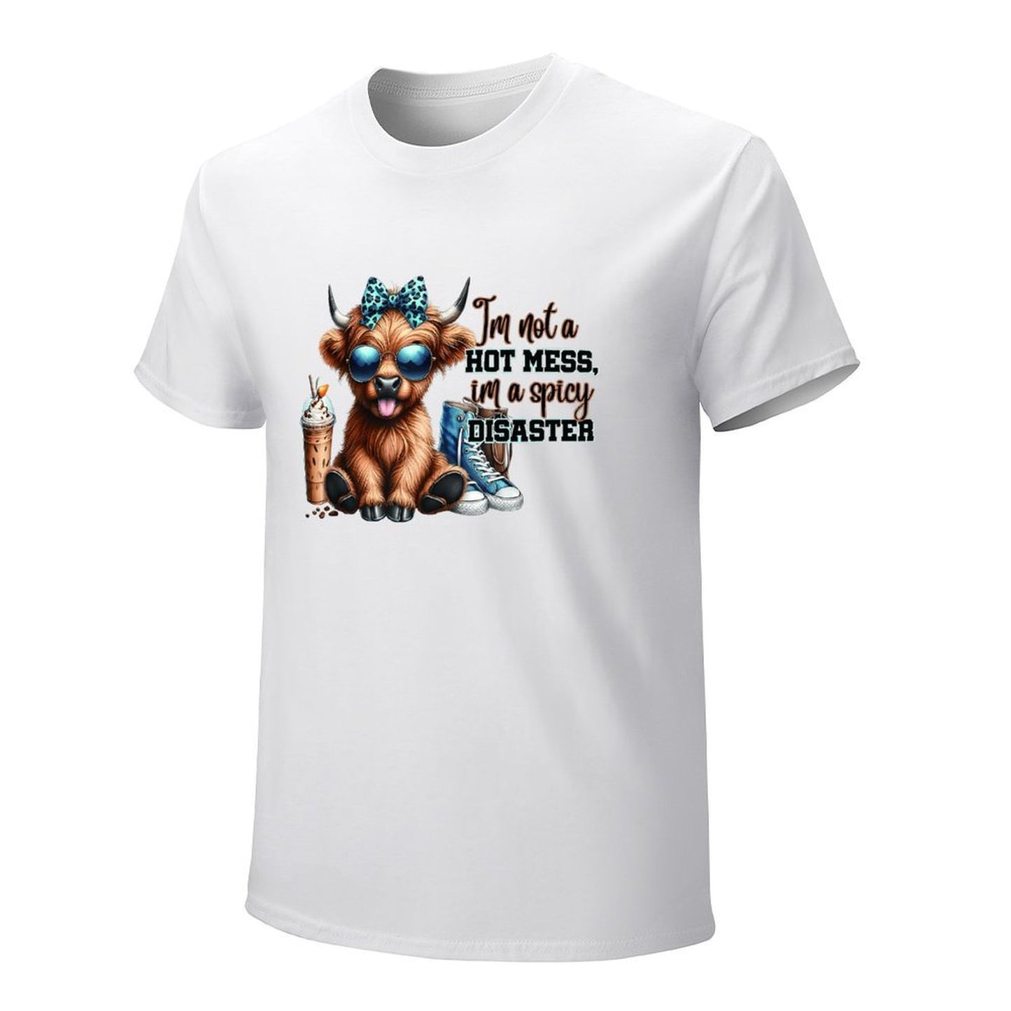 Inkmay Casual Cotton T-shirt Cartoon Cow With Sunglasses And Sneakers Unisex T-shirtSoftWear ActiveWear T-Shirt