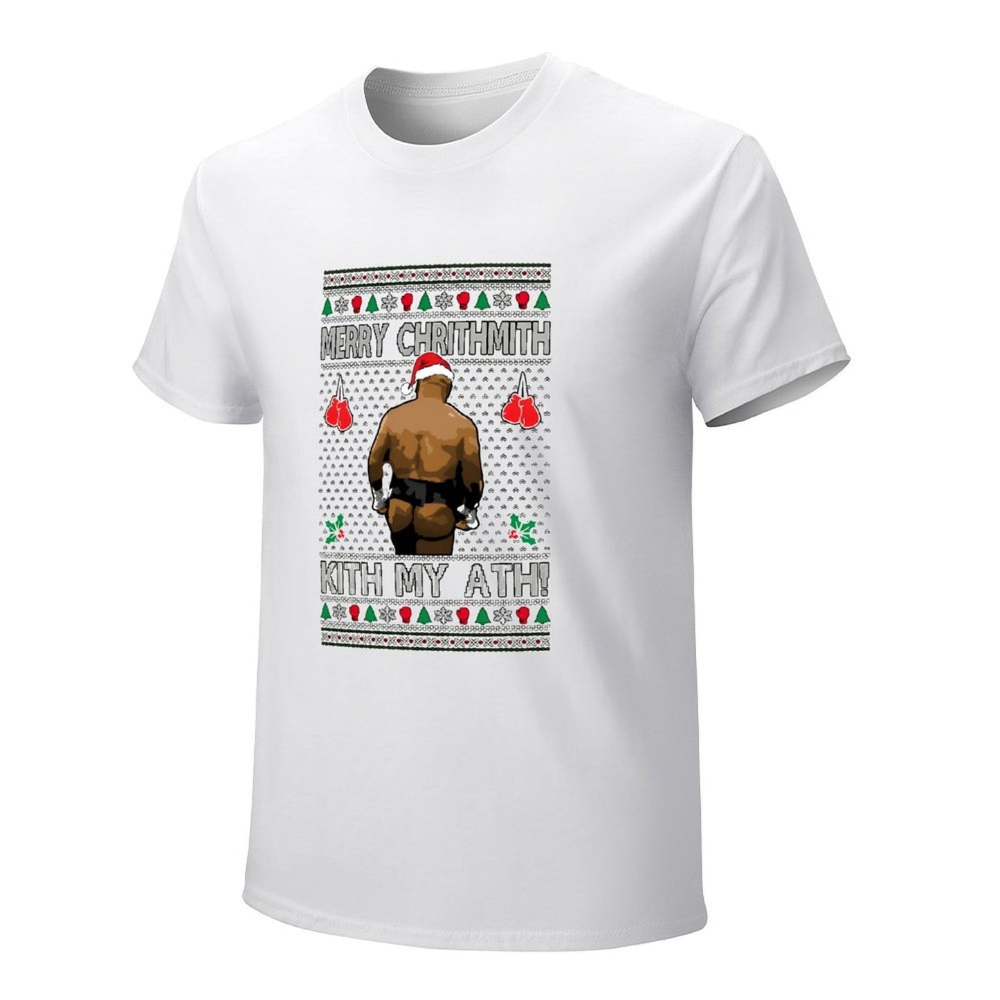 Inkmay Casual Cotton T-shirt Boxing Ugly Christmas With Santa Taint Unisex T-shirtSmoothWear Midweight T-Shirt