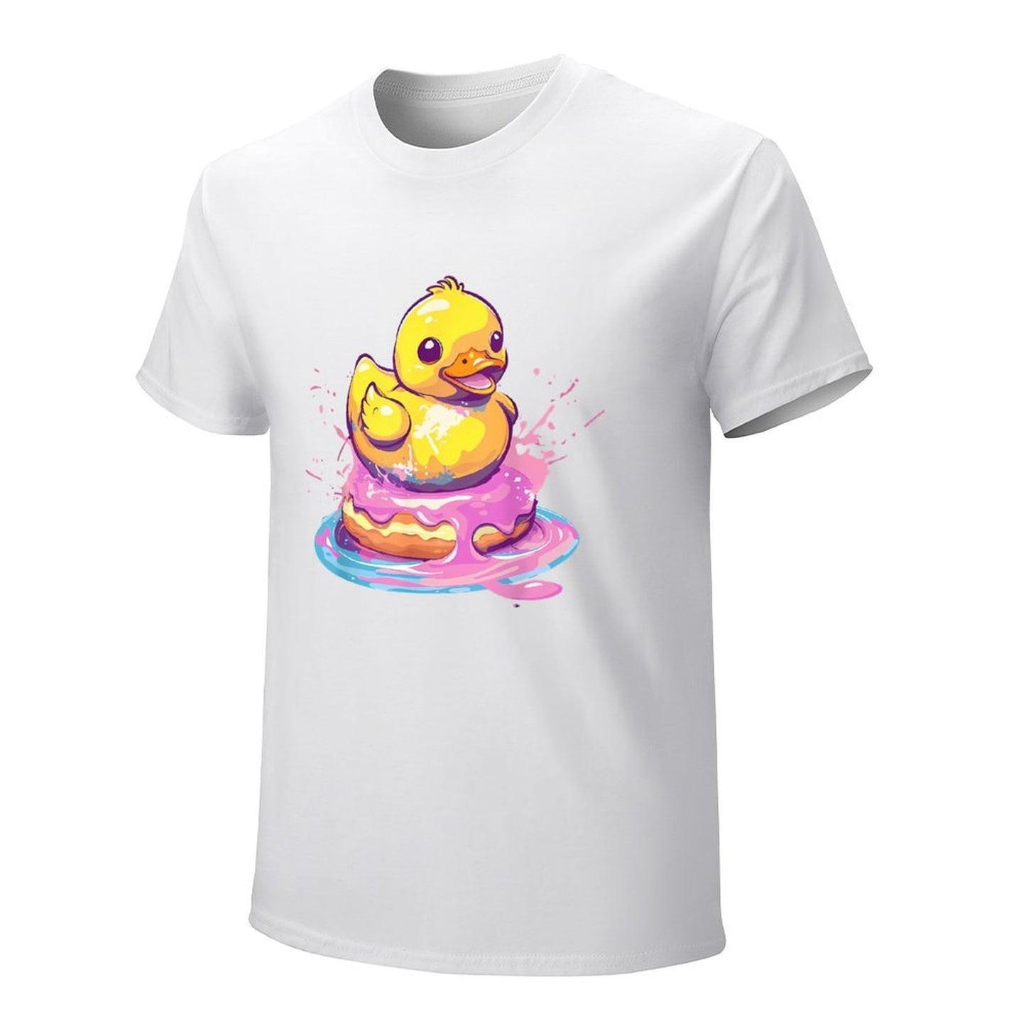 Inkmay Casual Cotton T-shirt Bright Yellow Duck Splashing In Water Unisex T-shirt