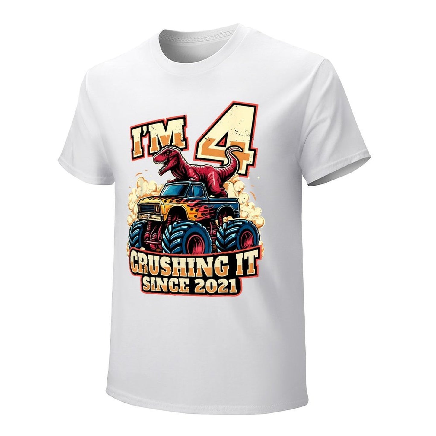 Inkmay Casual Cotton T-shirt Dinosaur Riding Monster Truck Crushing It Unisex T-shirtClassic SoftWear T-Shirt