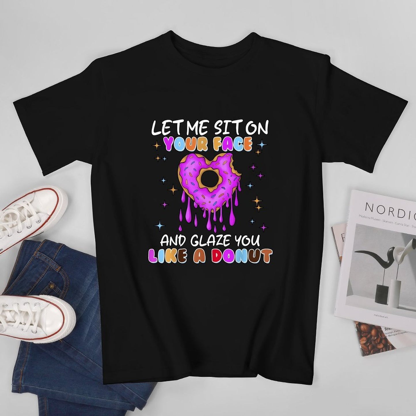 Inkmay Casual Cotton T-shirt Donut With Pink Glaze And Sprinkles Unisex T-shirtClassicStyle EasyWear T-Shirt