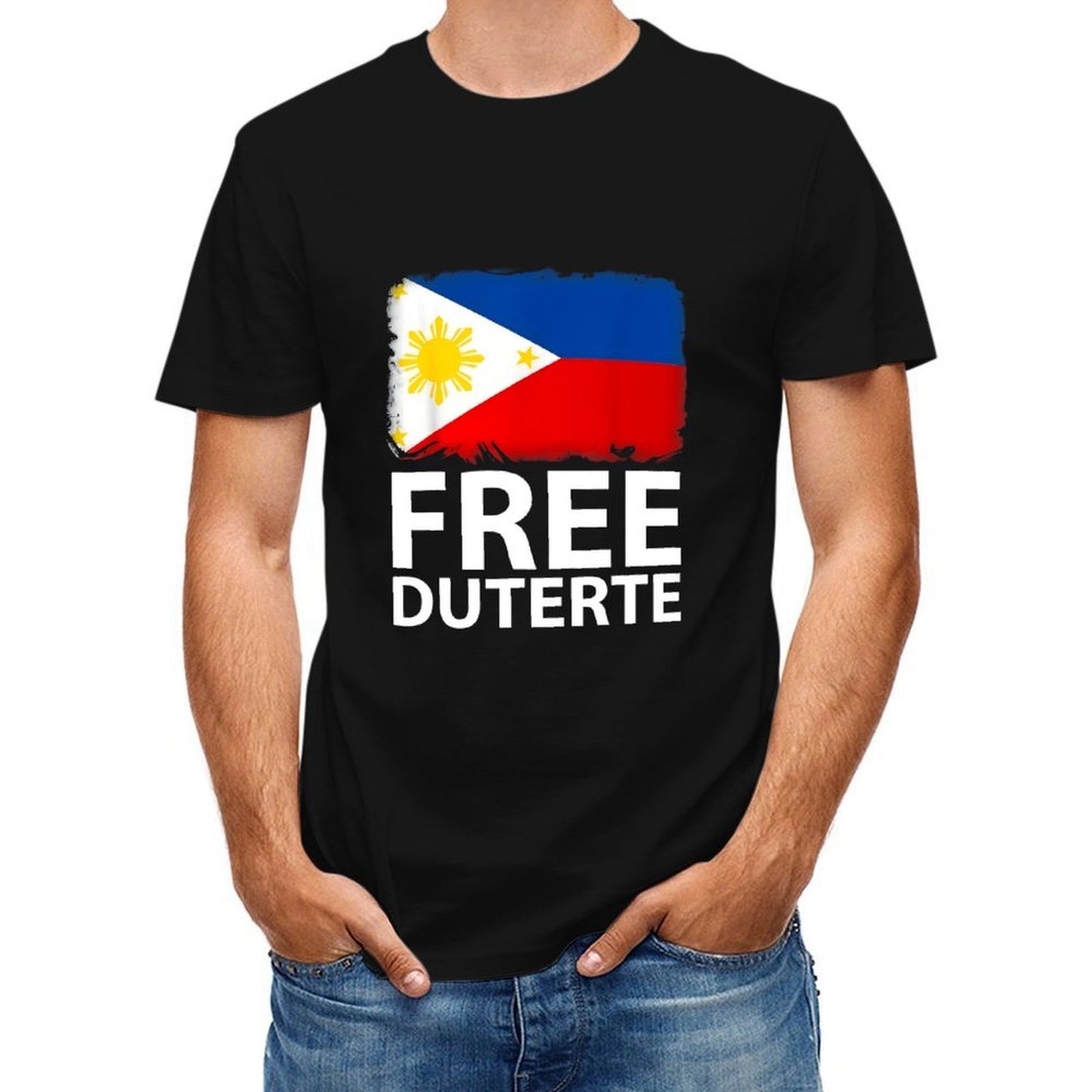 Inkmay Casual Cotton T-shirt Philippine Flag Design With Stars Sun Unisex T-shirtCrewneck StreetLine T-Shirt