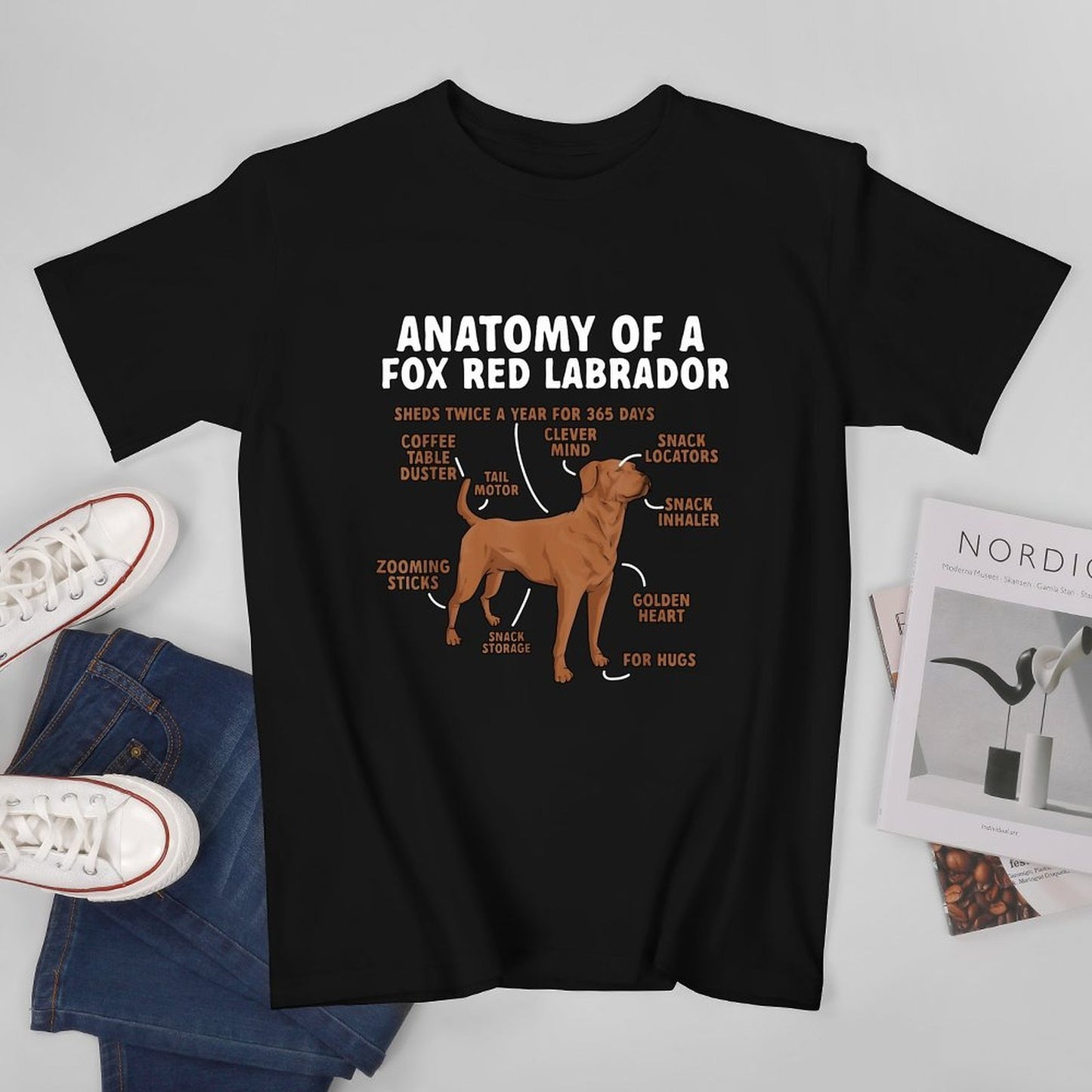Inkmay Casual Cotton T-shirt Anatomy Of A Fox Red Labrador Unisex T-shirtLightweight Colorfast T-Shirt