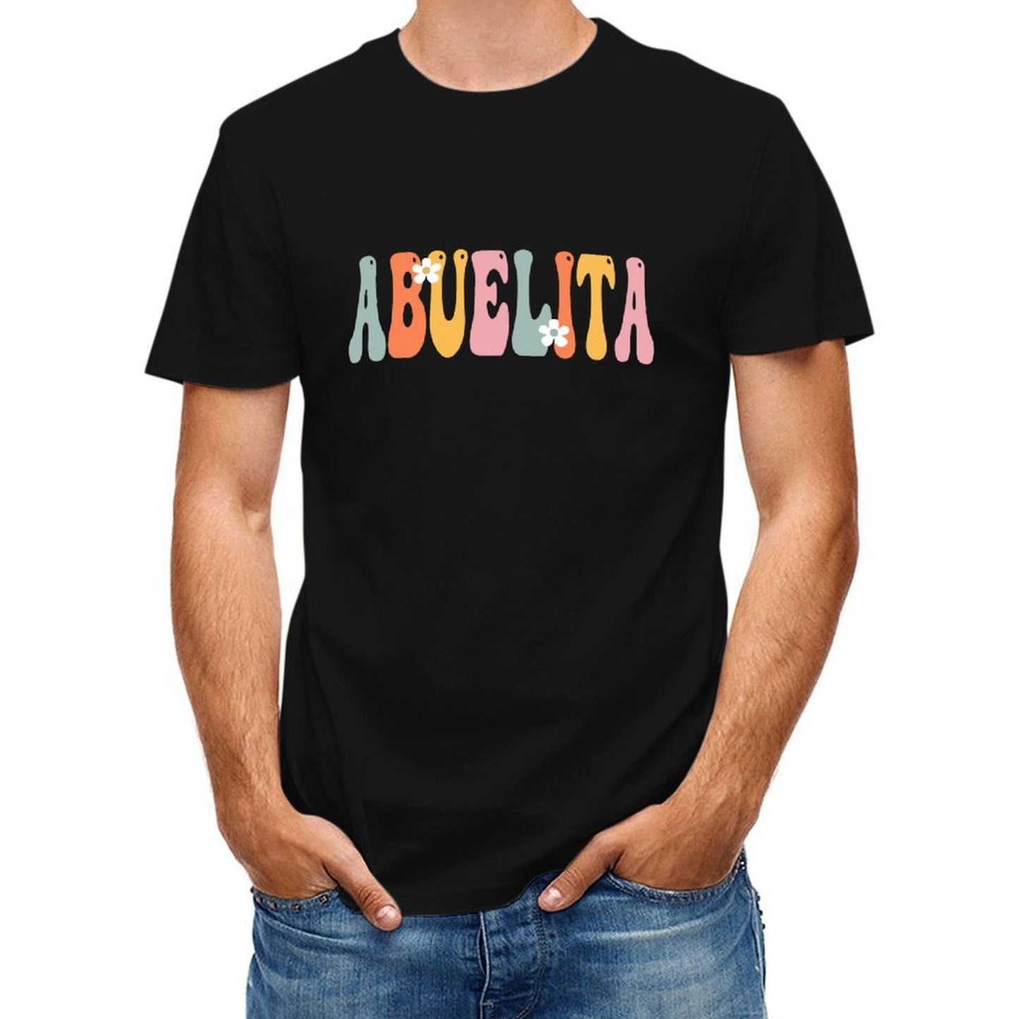 Inkmay Casual Cotton T-shirt Colorful Stripes With White Flowers Design Unisex T-shirtYearRound StreetFit T-Shirt