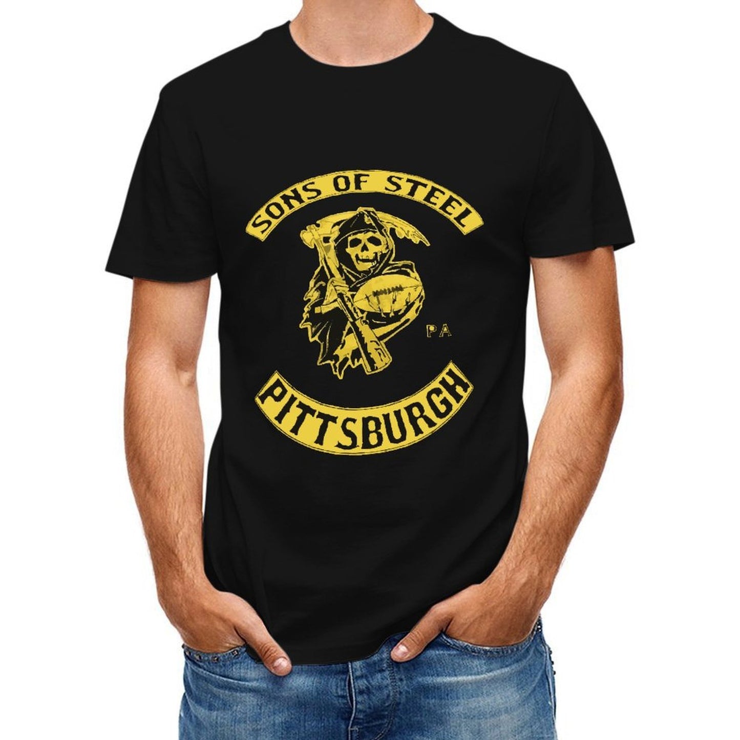 Inkmay Casual Cotton T-shirt Pittsburgh Sons Of Steel Football Design Unisex T-shirtClean Edges SoftFeel T-Shirt
