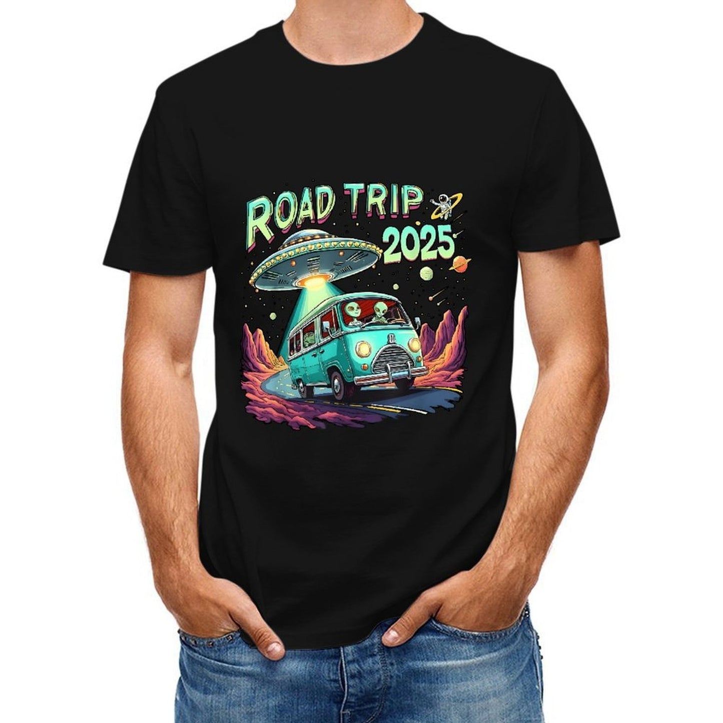 Inkmay Casual Cotton T-shirt Road Trip 2025 Alien Adventure Design Unisex T-shirtEco / Sustainable Recycled T-Shirt