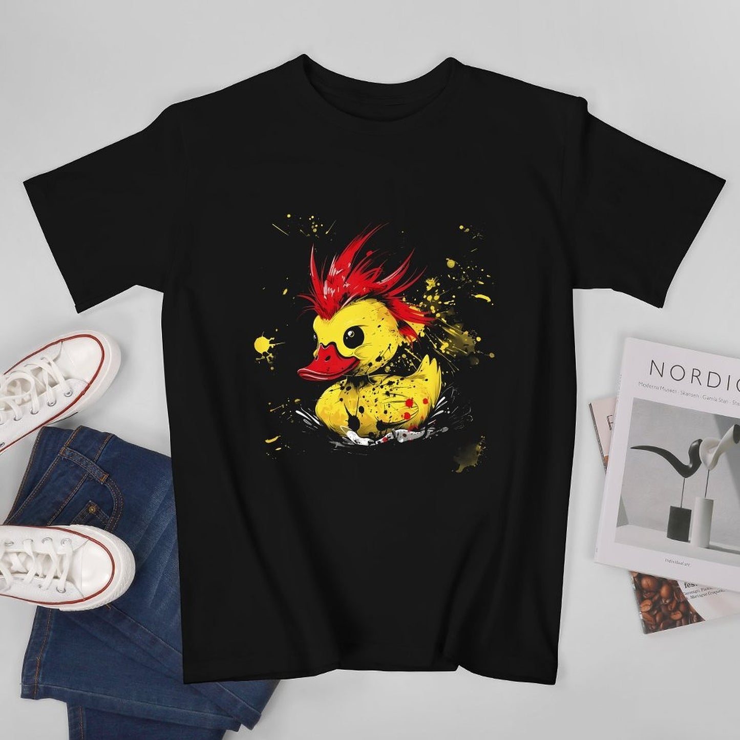 Inkmay Casual Cotton T-shirt Stylish Duck With Red Hair Splatter Unisex T-shirtLifestyleLine ClassicStyle T-Shirt