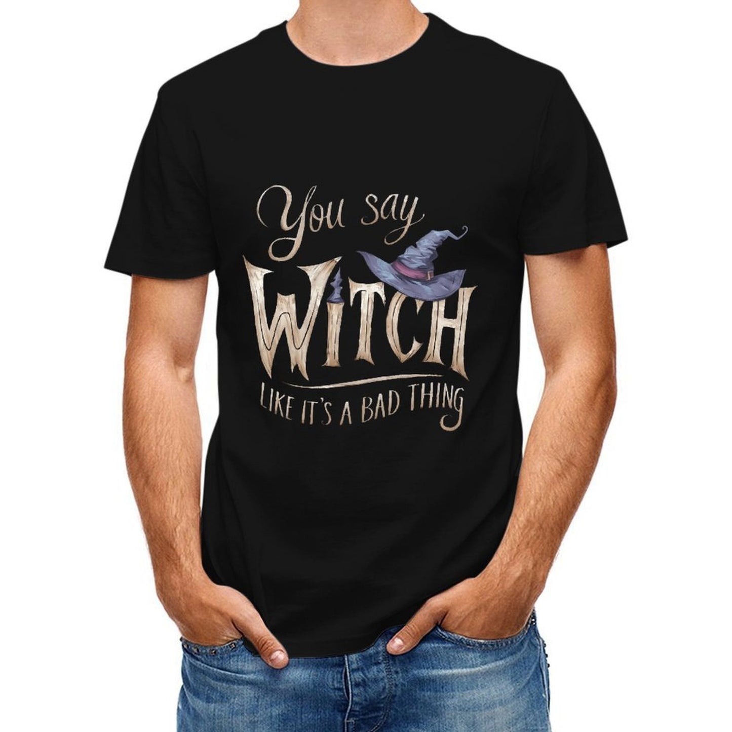 Inkmay Casual Cotton T-shirt Witch Hat And Magical Words Art Unisex T-shirtClassicStyle ComfortSeries T-Shirt