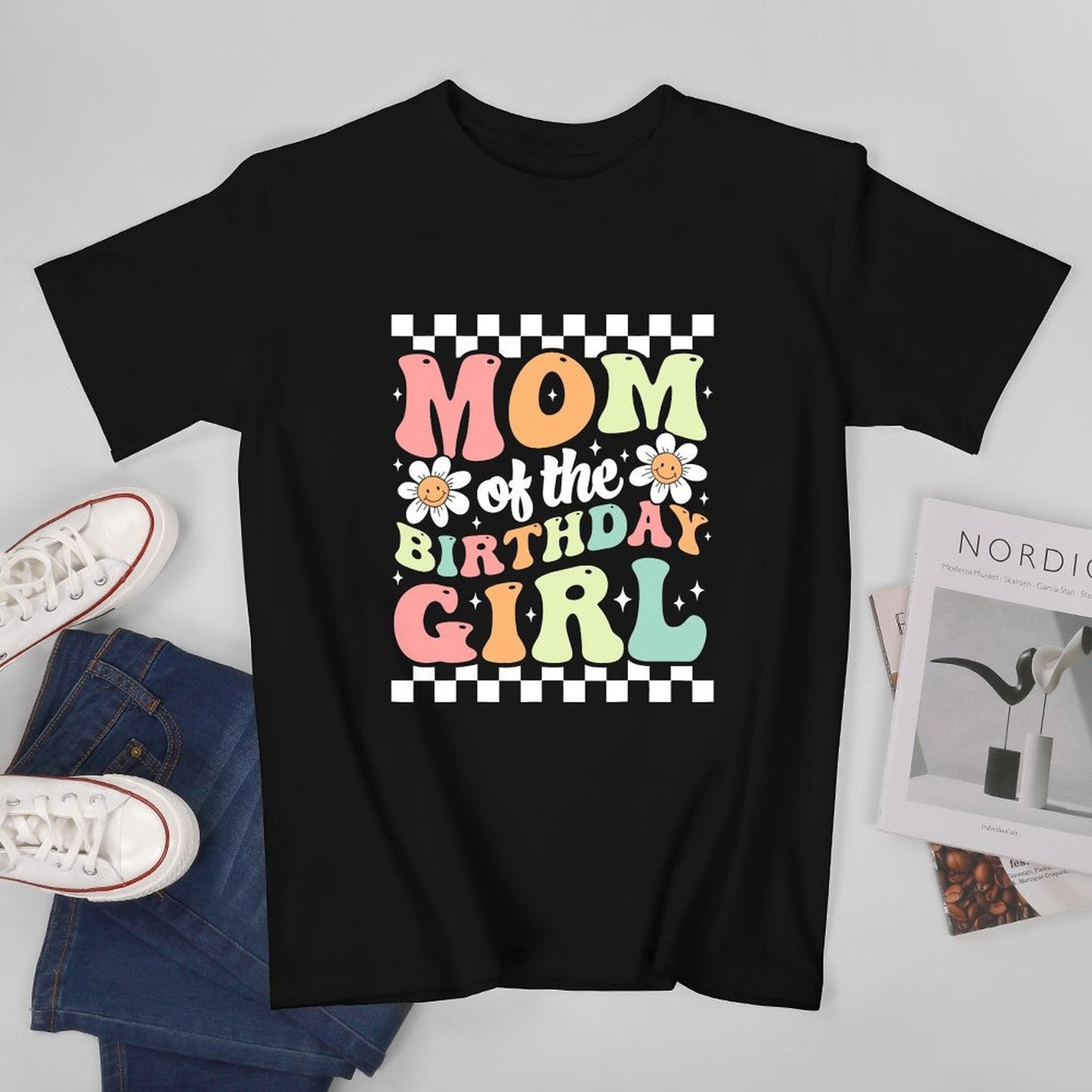 Inkmay Casual Cotton T-shirt Abstract Colorful Shapes On White Background Unisex T-shirtVintage Crew Neck T-Shirt