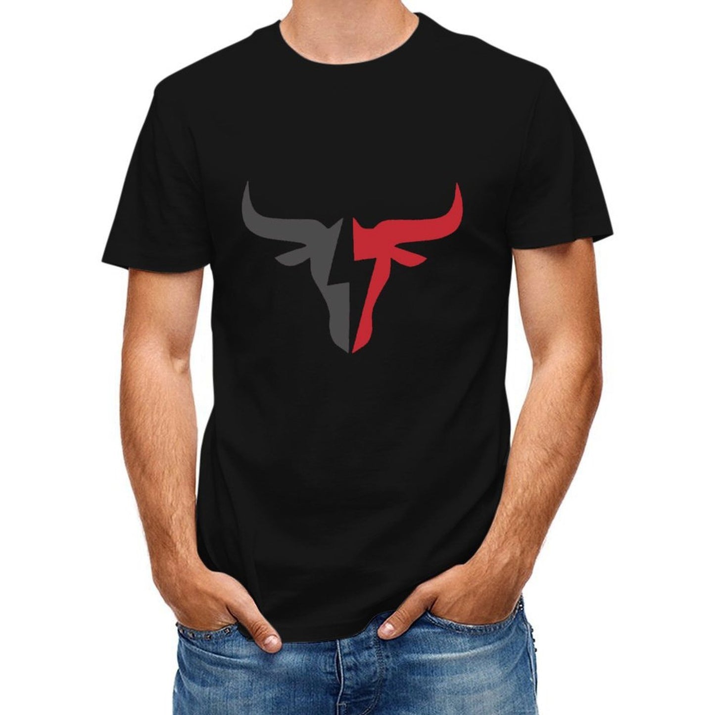 Inkmay Casual Cotton T-shirt Abstract Red And Gray Design Unisex T-shirtLong Lasting PureStyle T-Shirt