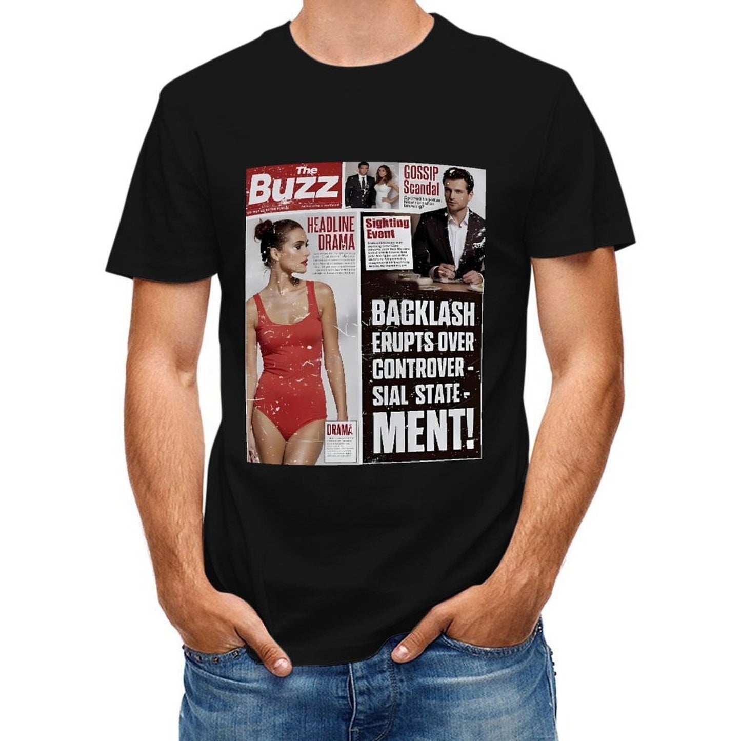 Inkmay Casual Cotton T-shirt Magazine Cover Features Bold Headlines Unisex T-shirtStrong Daily T-Shirt