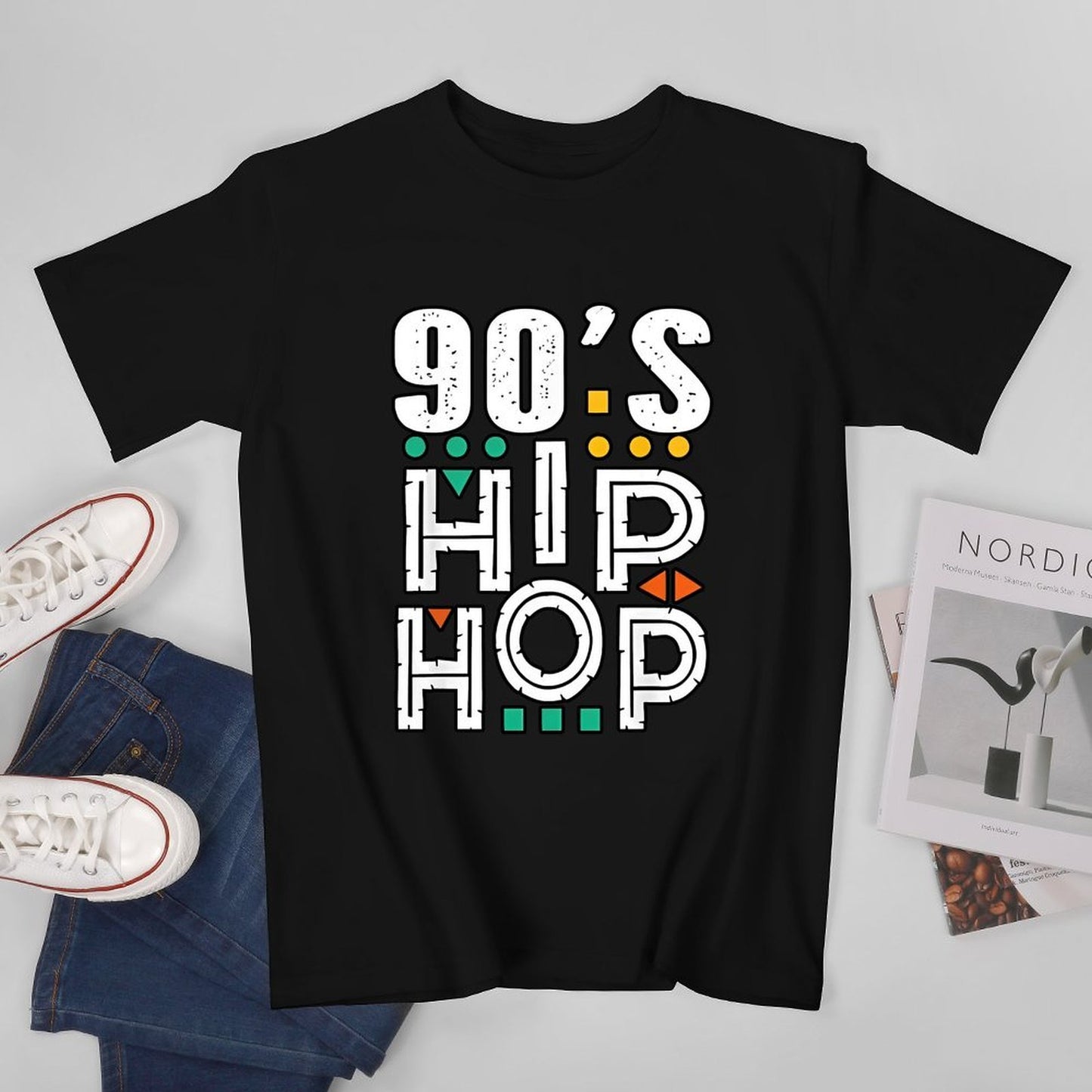 Inkmay Casual Cotton T-shirt Nineties Hip Hop Pattern Print Design Unisex T-shirtHeavyweight Simple T-Shirt