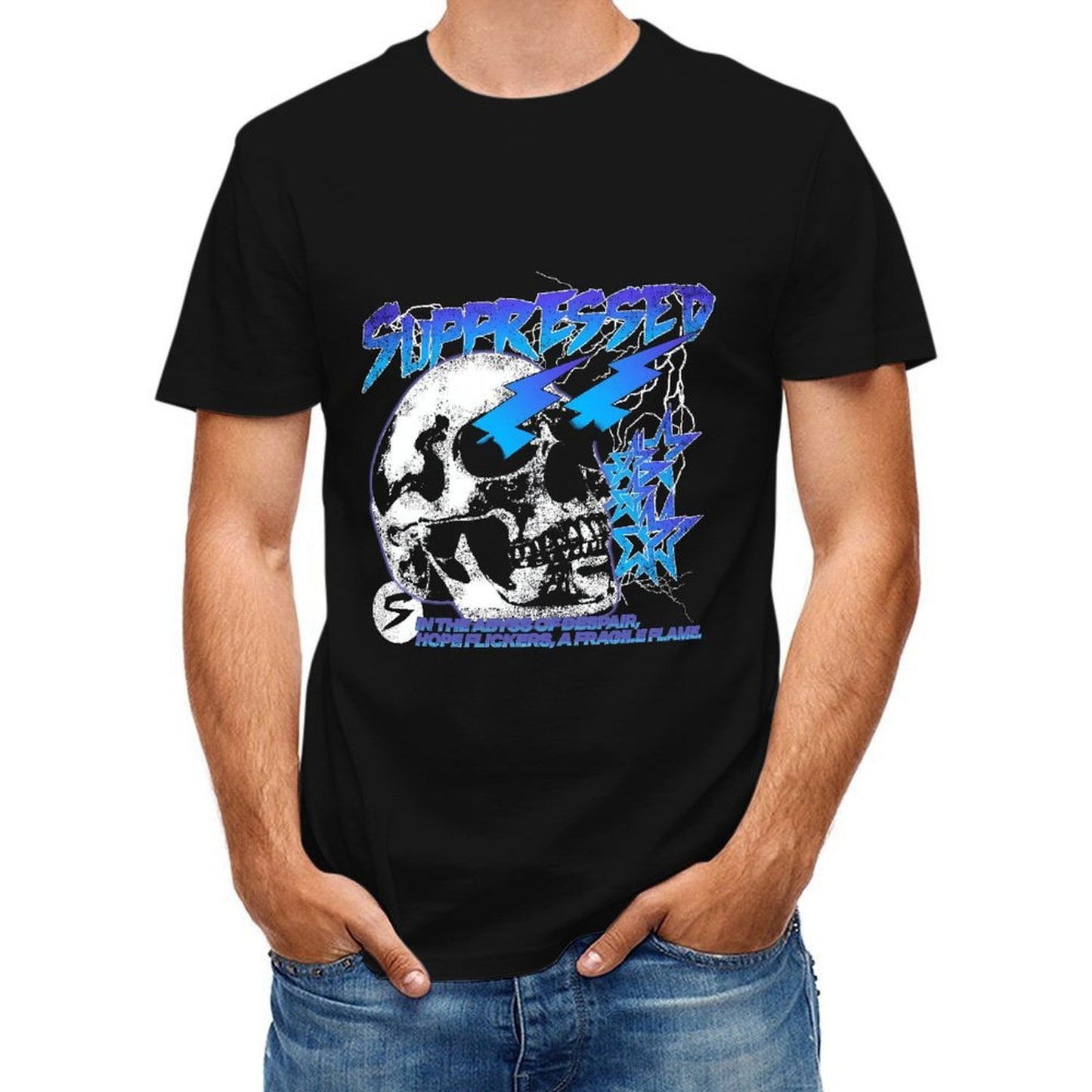 Inkmay Casual Cotton T-shirt Skull Design With Lightning And Stars Unisex T-shirtSoftTouch Seamless T-Shirt
