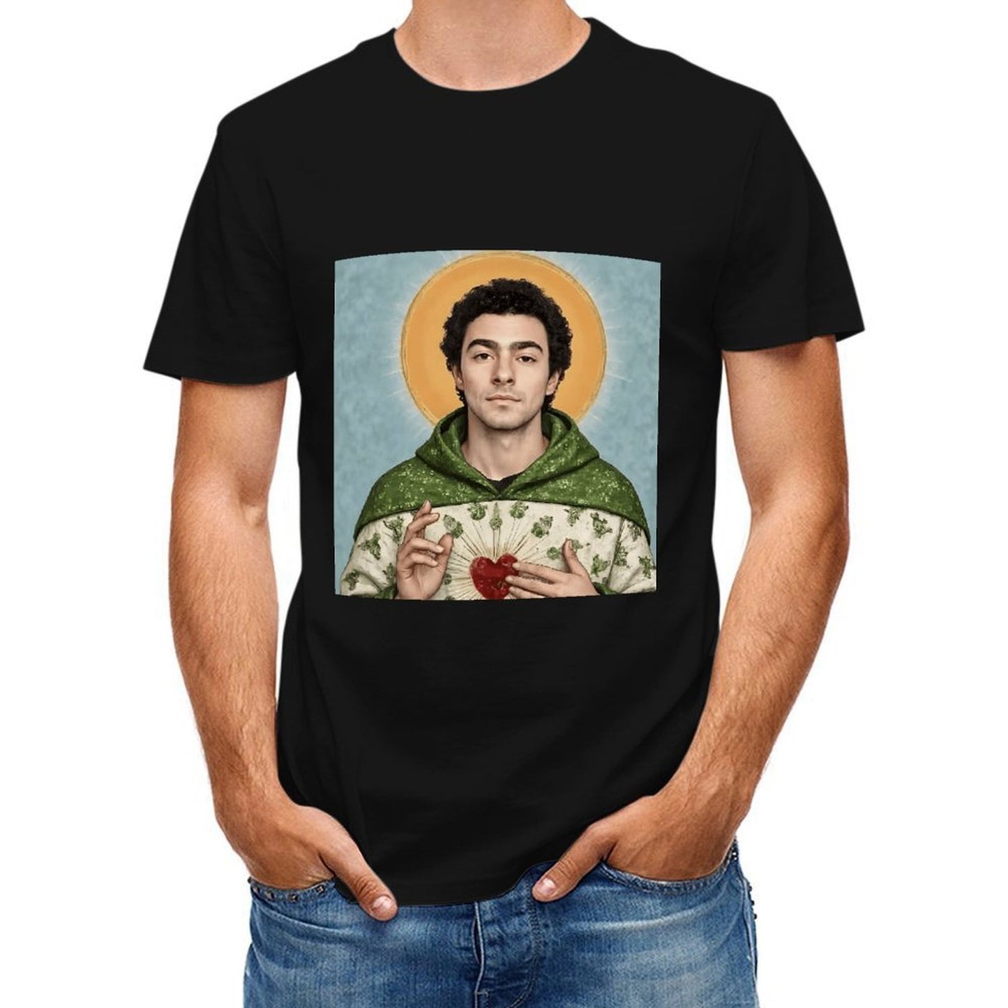 Inkmay Casual Cotton T-shirt Green Robe With Floral Prints Unisex T-shirtSoftTouch Cotton T-Shirt