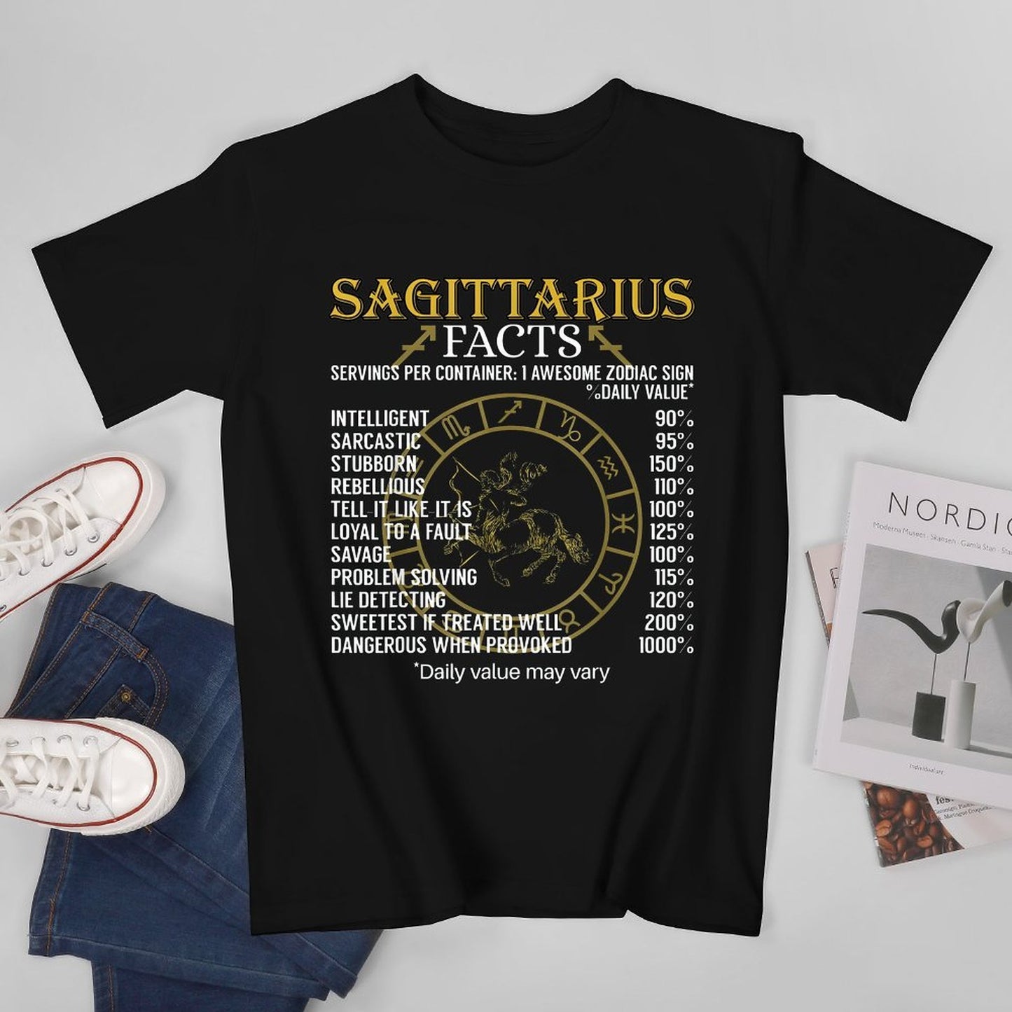Inkmay Casual Cotton T-shirt Sagittarius Facts Zodiac Sign Traits Listed Unisex T-shirtMen¡¯s / Women¡¯s / Youth Natural T-Shirt