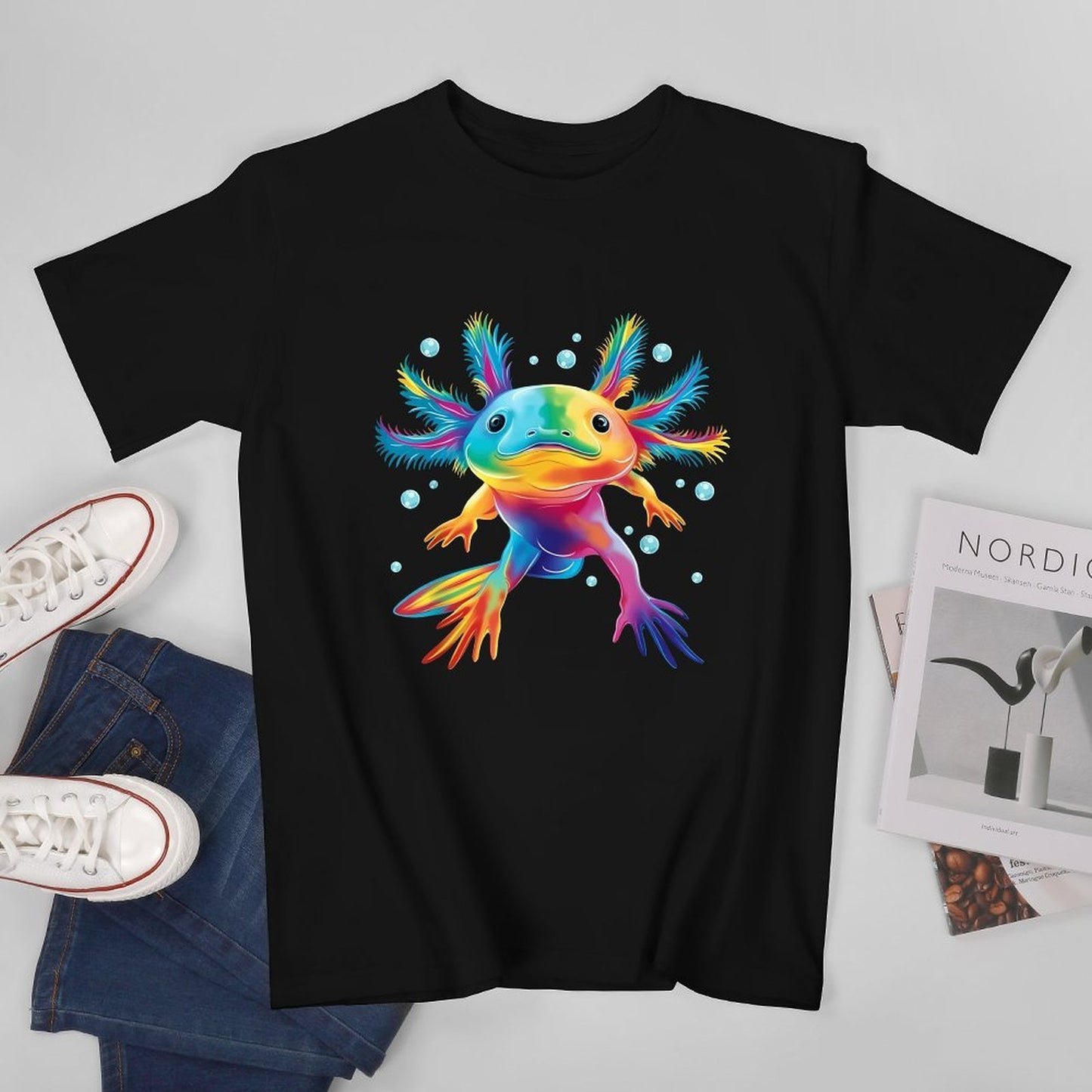 Inkmay Casual Cotton T-shirt Colorful Axolotl With Vibrant Feathers Unisex T-shirtReliable Heavyweight T-Shirt