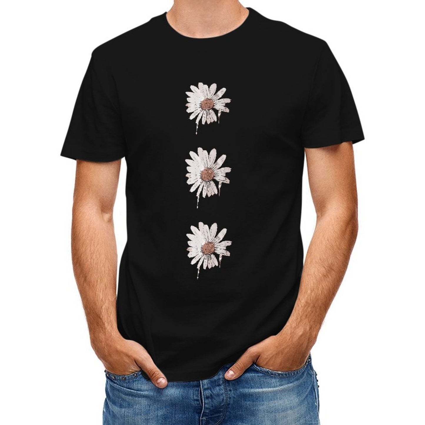 Inkmay Casual Cotton T-shirt Three White Flowers With Brown Centers Unisex T-shirtPocket Tee Premium T-Shirt
