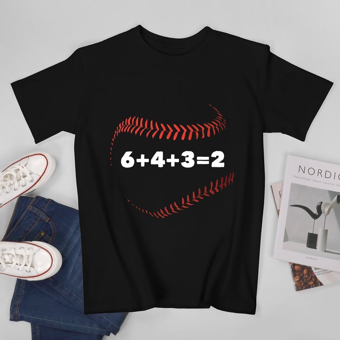 Inkmay Casual Cotton T-shirt Baseball Stitch Pattern Print Art Design Unisex T-shirtEverydayWear SoftWear T-Shirt