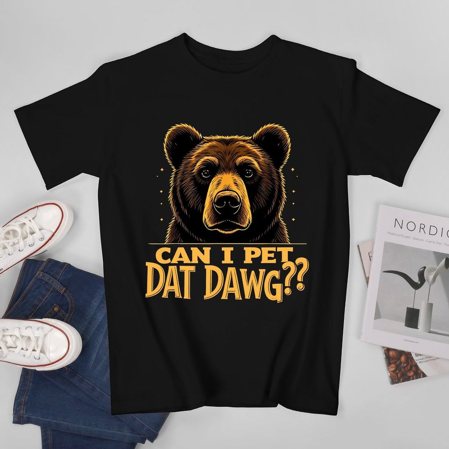 Inkmay Casual Cotton T-shirt Bold Brown Bear With Text Design Unisex T-shirtSoftFeel Oversized T-Shirt