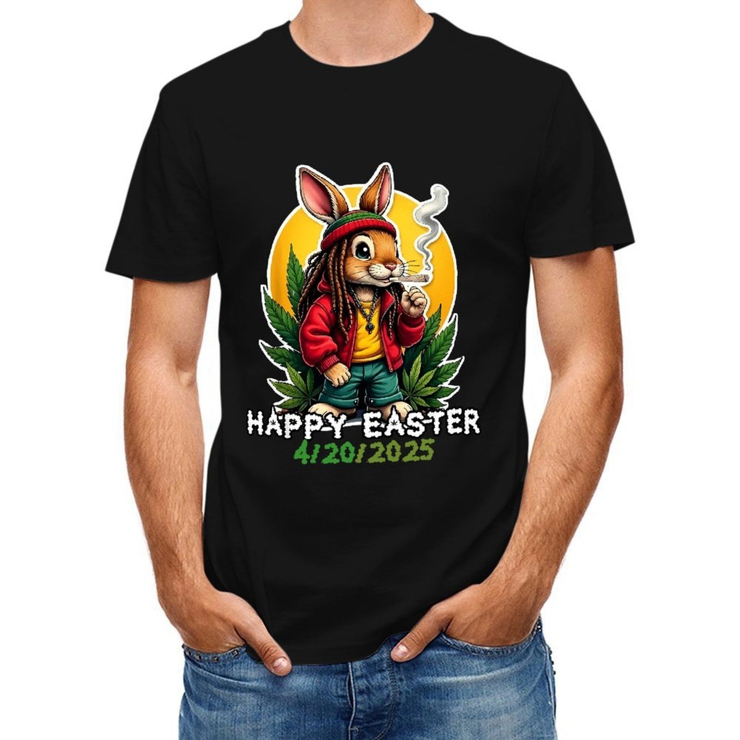 Inkmay Casual Cotton T-shirt Happy Easter Bunny Smoking Weed Art Unisex T-shirtClassicFit Active T-Shirt