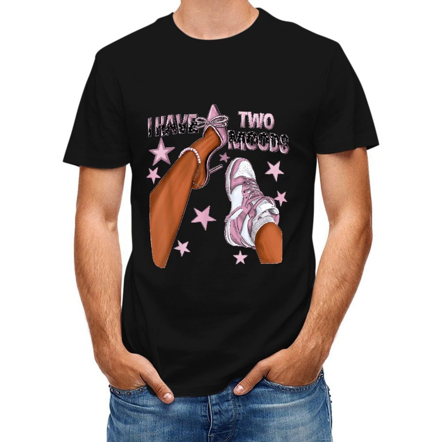 Inkmay Casual Cotton T-shirt Shoes With Stars And Text Prints Unisex T-shirtClean Edges Outdoor T-Shirt