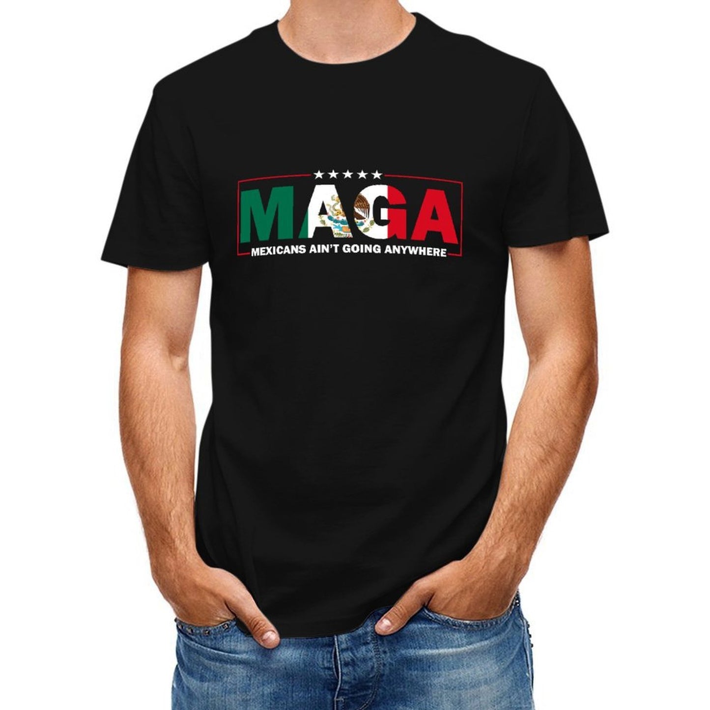 Inkmay Casual Cotton T-shirt Mexicans Aint Going Anywhere Maga Banner Unisex T-shirtSignature Soft T-Shirt