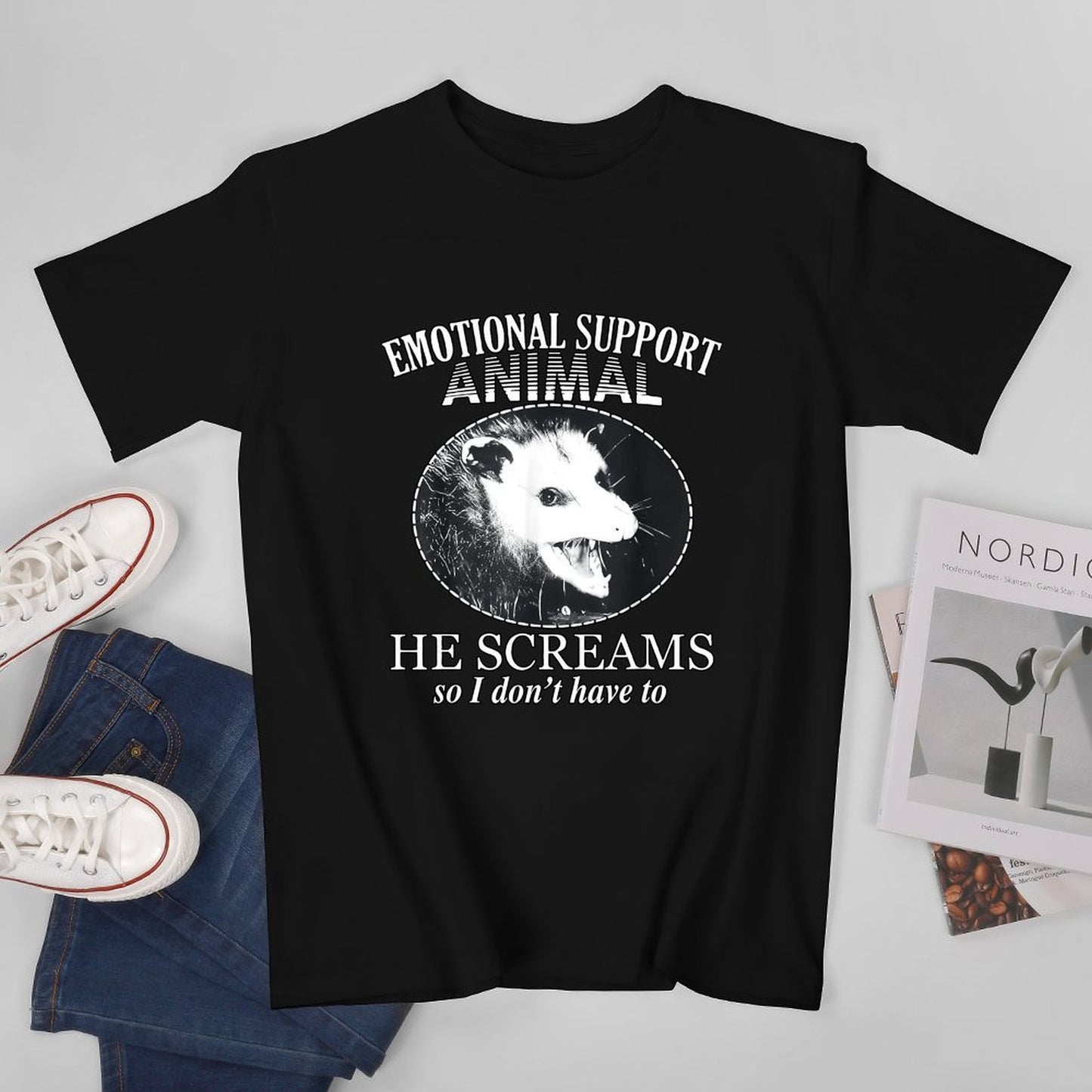 Inkmay Casual Cotton T-shirt Emotional Support Animal He Screams So Unisex T-shirtSoftLine ClassicStyle T-Shirt