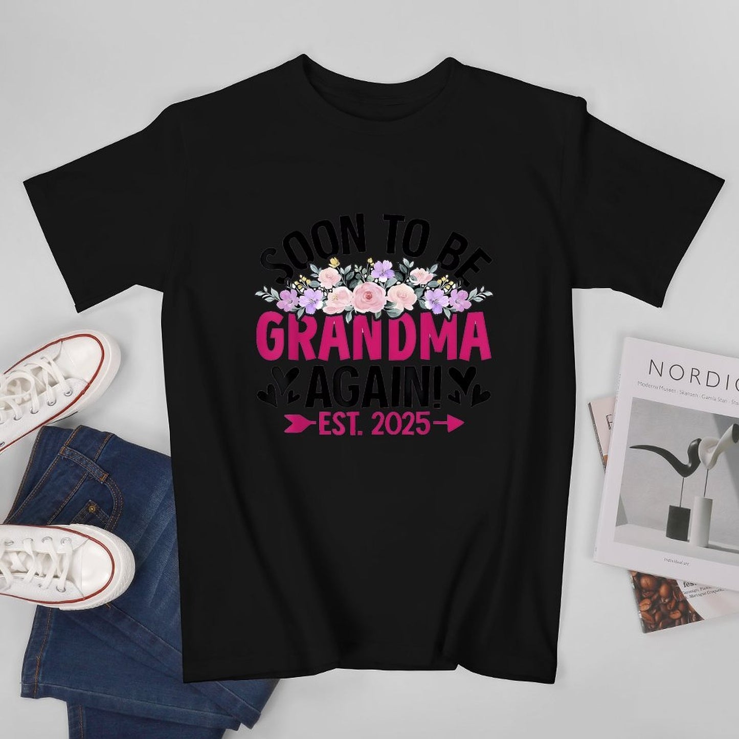 Inkmay Casual Cotton T-shirt Soon To Be Grandma Again Est Unisex T-shirtBatch-Printed Printed T-Shirt