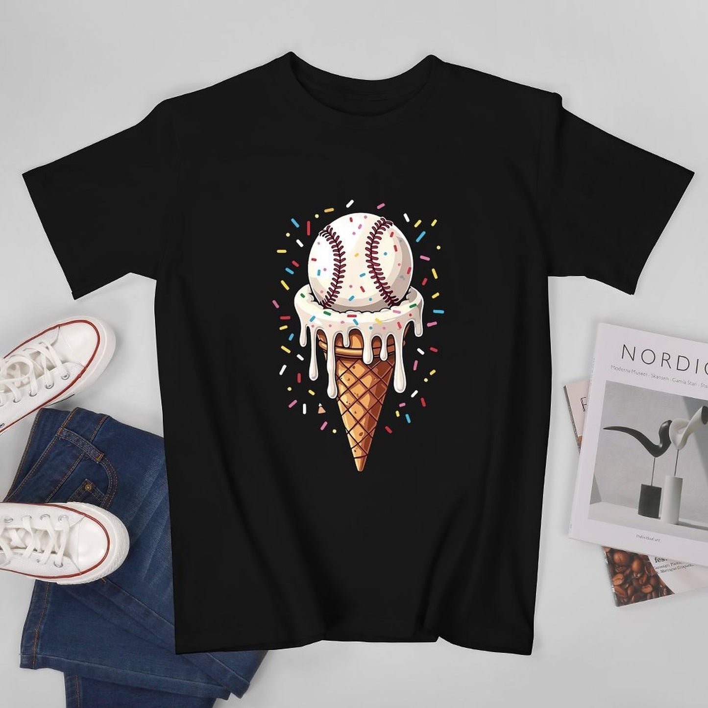 Inkmay Casual Cotton T-shirt Ice Cream Cone With Baseball Design Unisex T-shirtTimelessComfort TrueStyle T-Shirt