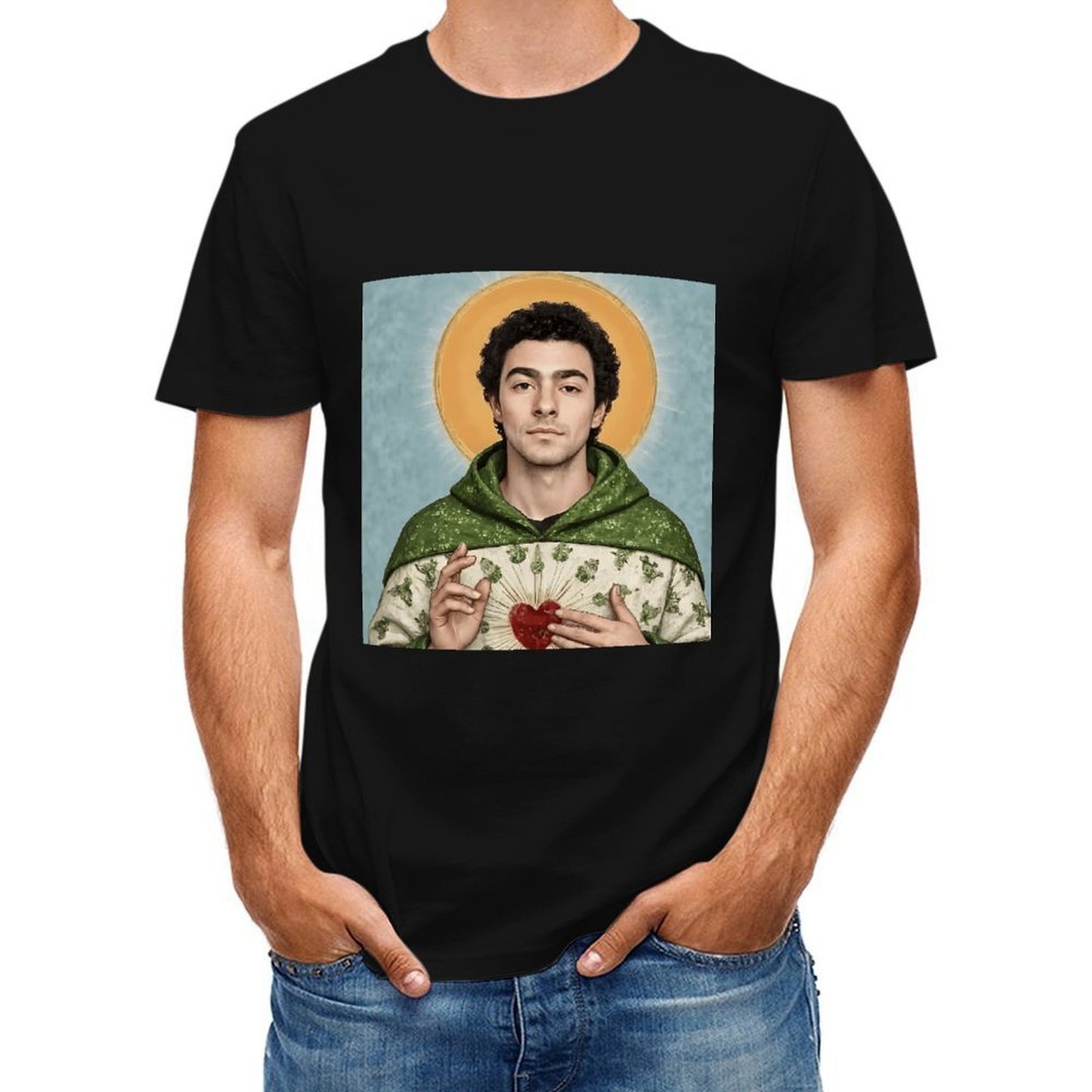 Inkmay Casual Cotton T-shirt Green Robe With Floral Pattern Print Unisex T-shirtRelaxed Fit Pure T-Shirt