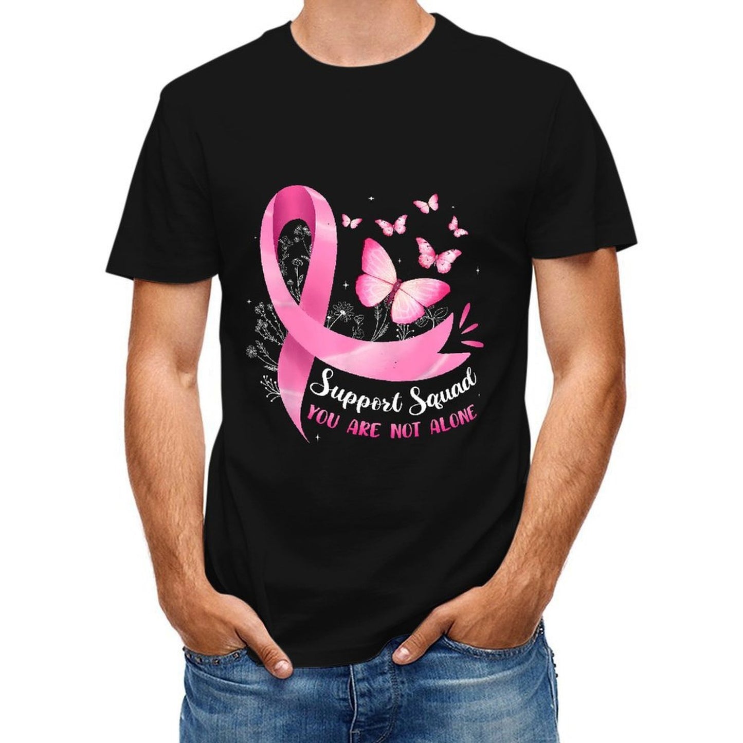 inkmay-casual-cotton-t-shirt-pink-ribbon-butterflies-support-squad-design-unisex-t-shirt