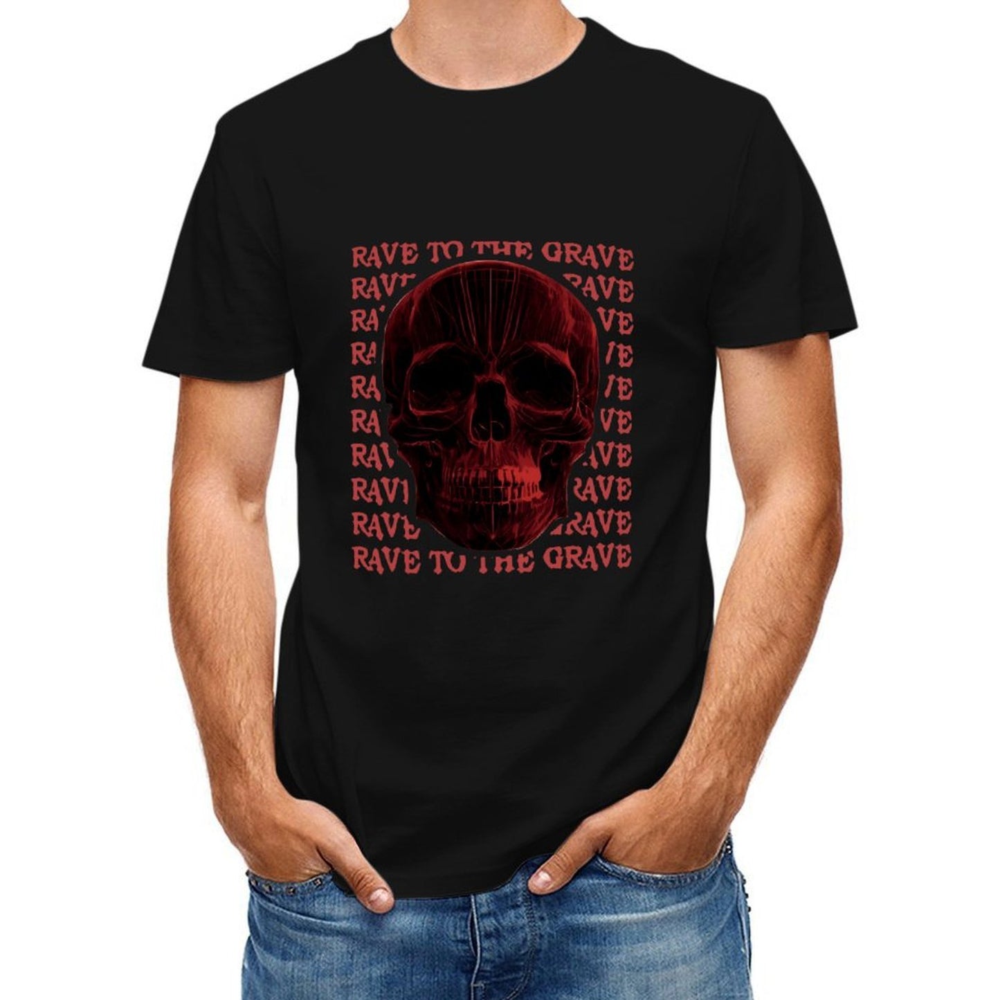 Inkmay Casual Cotton T-shirt Red Skull Pattern Print Art Design Unisex T-shirtSeries ComfortSeries T-Shirt
