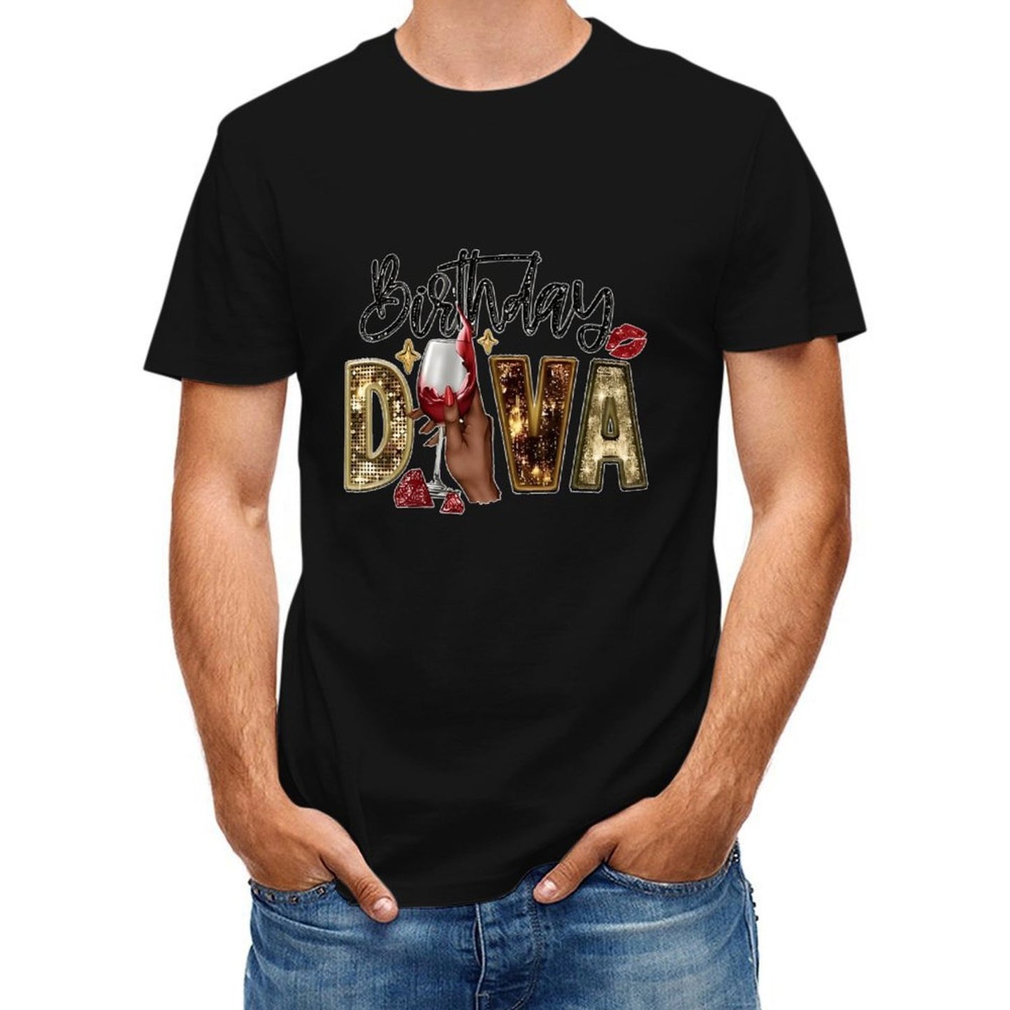Inkmay Casual Cotton T-shirt Birthday Diva Sparkling Gold And Red Unisex T-shirtPremium Finish Modern T-Shirt
